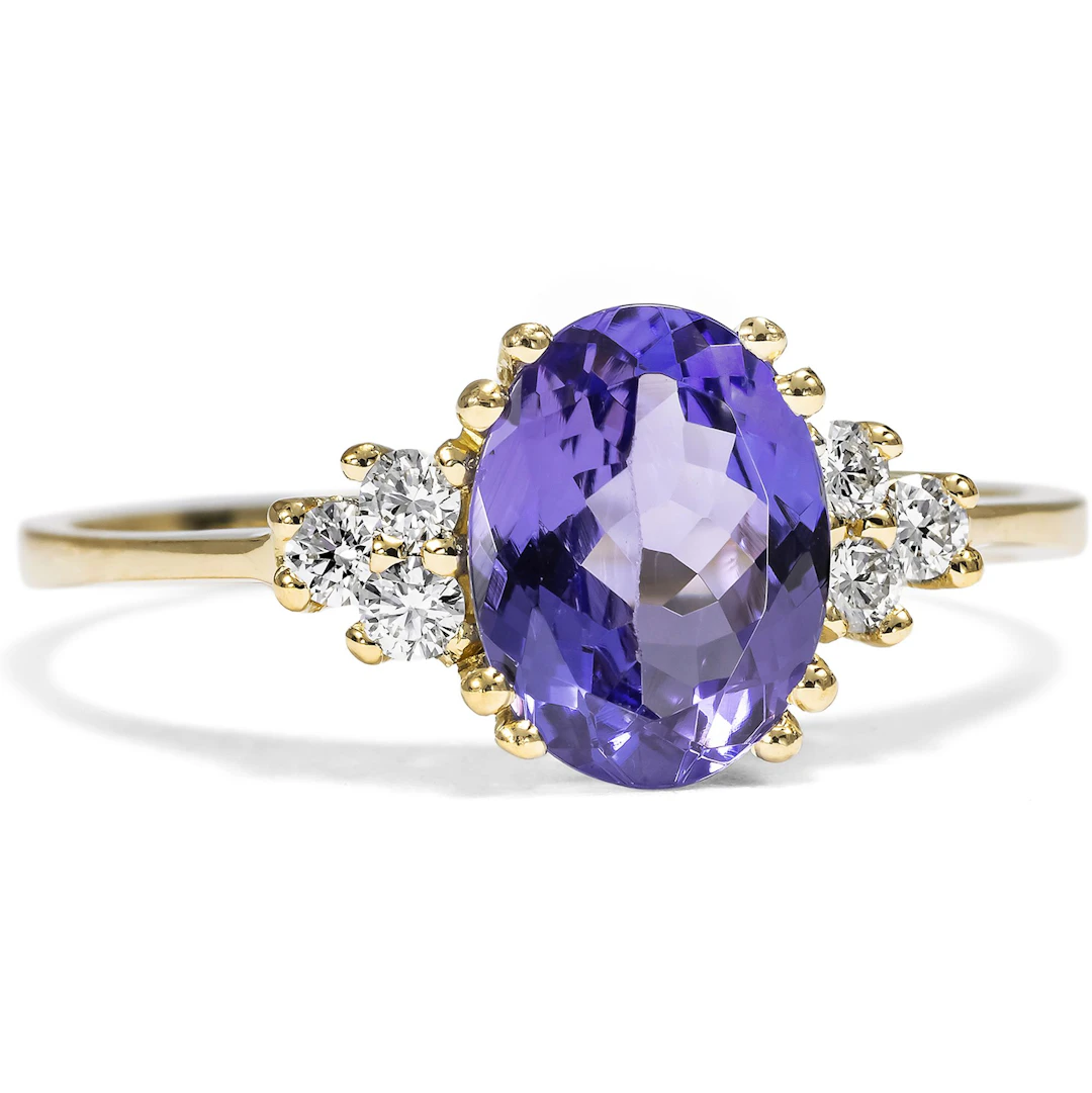 Delicate Gold Ring With Tanzanite & Diamonds From Our Workshop