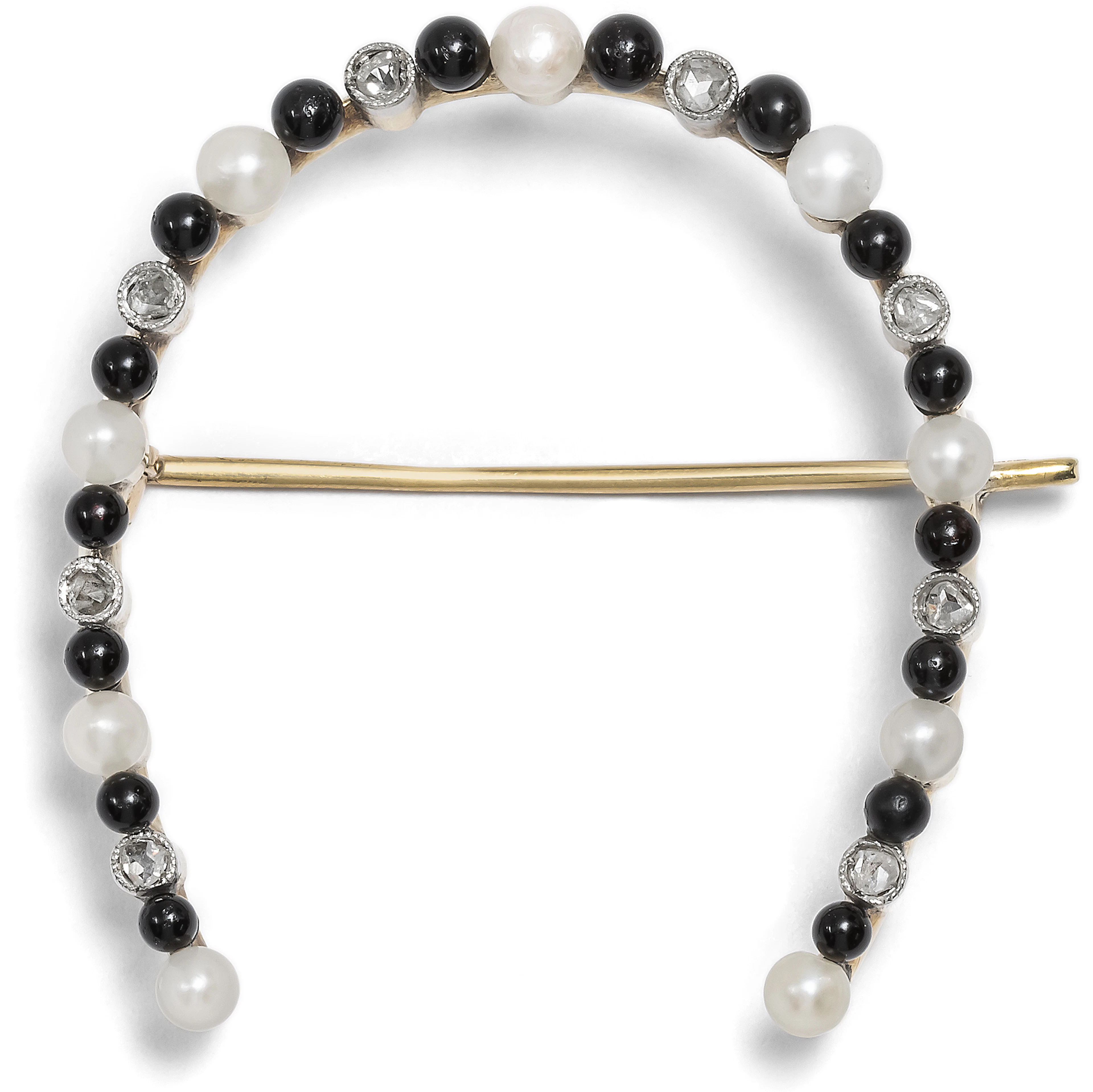 Antique Horseshoe Brooch With Pearls & Diamonds In Gold & Platinum, Circa 1910