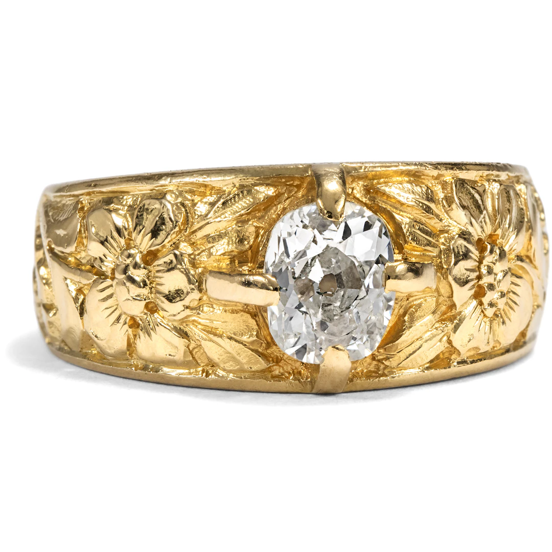 Antique Diamond Band Ring with Floral Details, c. 1900