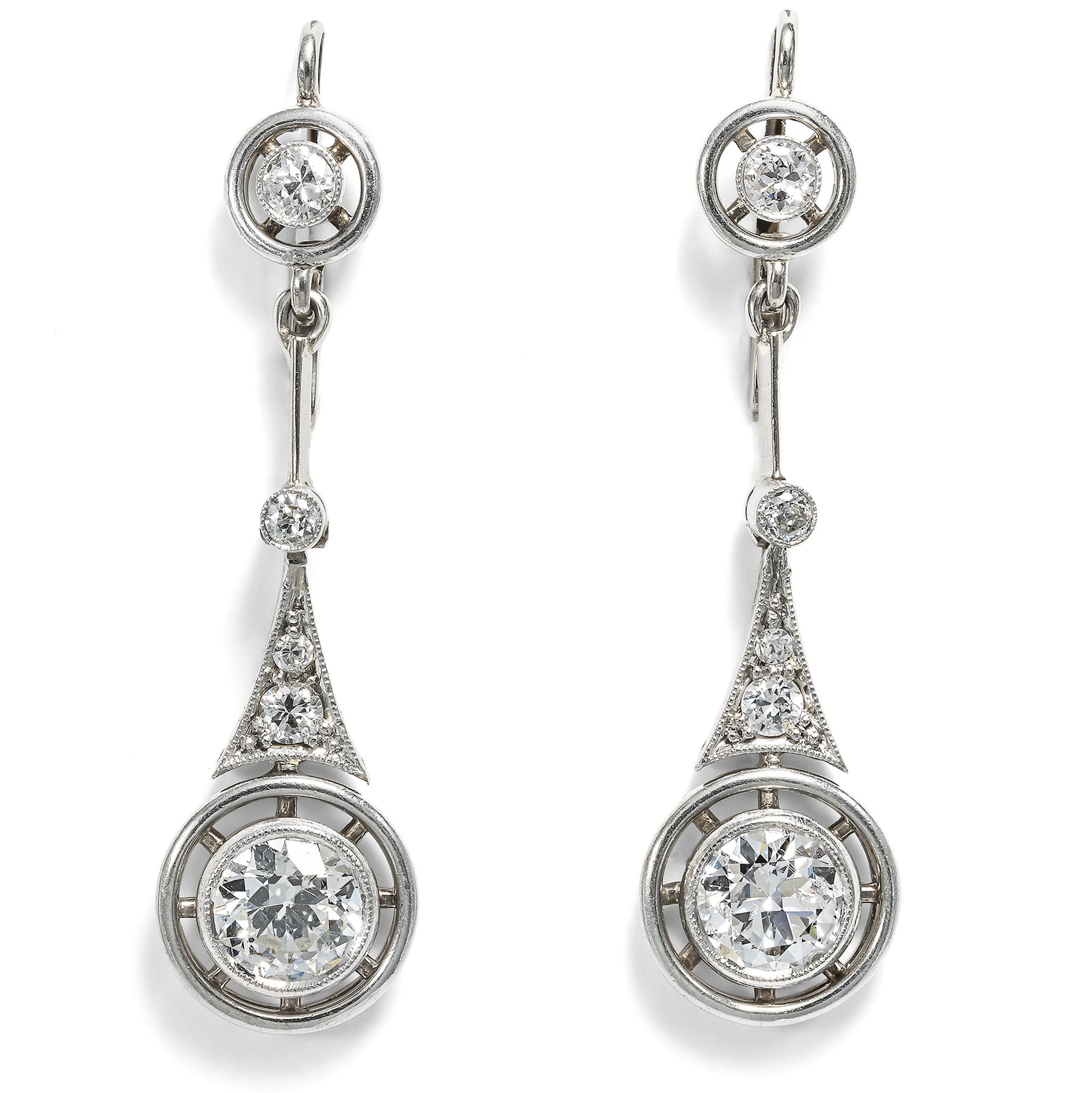 Timeless Déco Earrings with Diamonds in Platinum on Gold, c. 1925