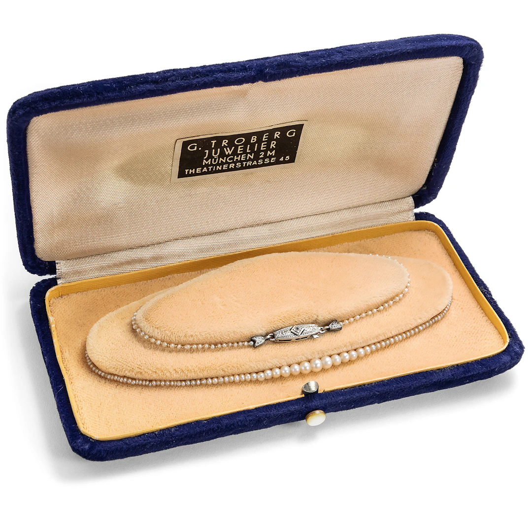Delicate Necklace Made of Natural Pearls with a Diamond Clasp, c. 1925