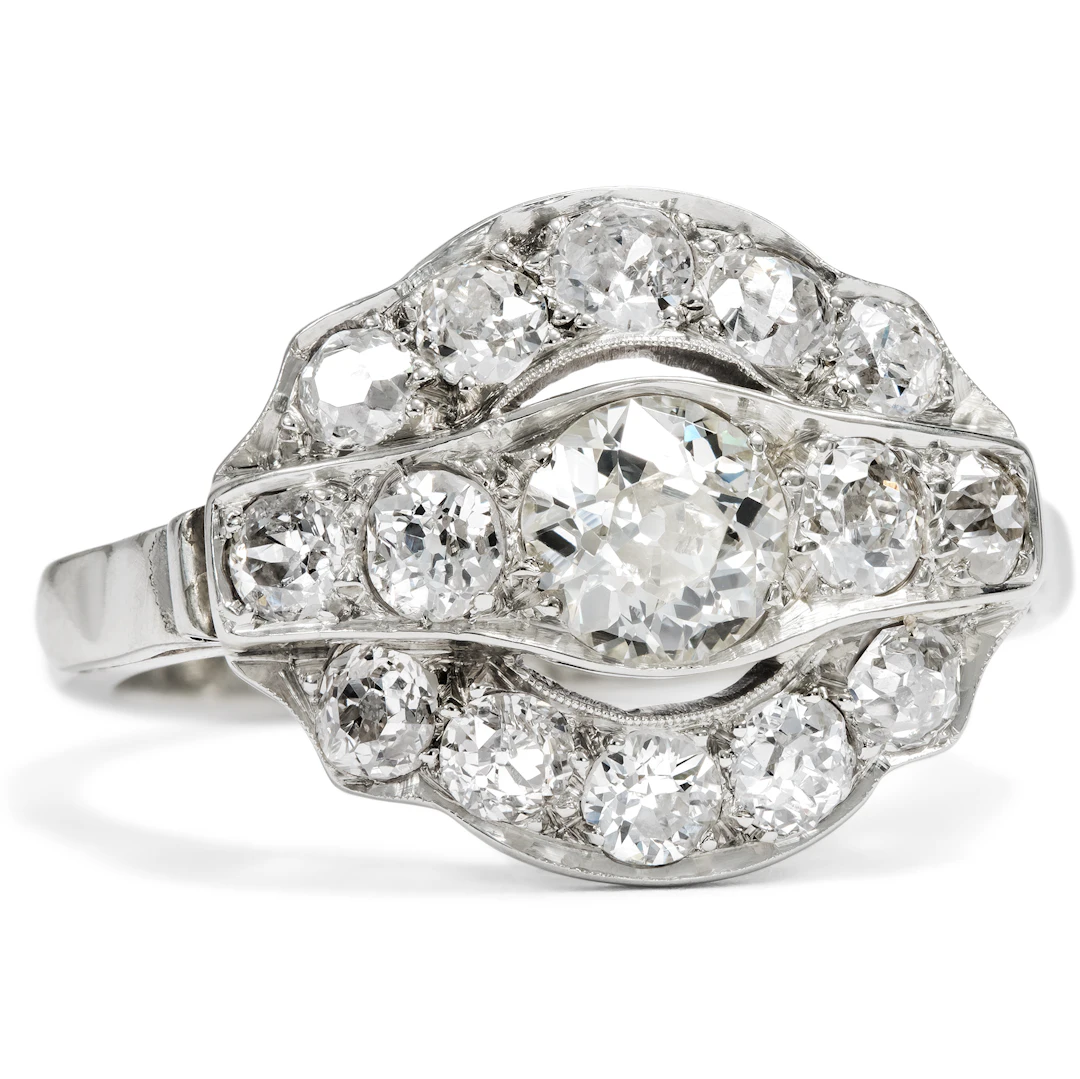Magnificent Art Deco Ring with Diamonds in White Gold, c. 1935
