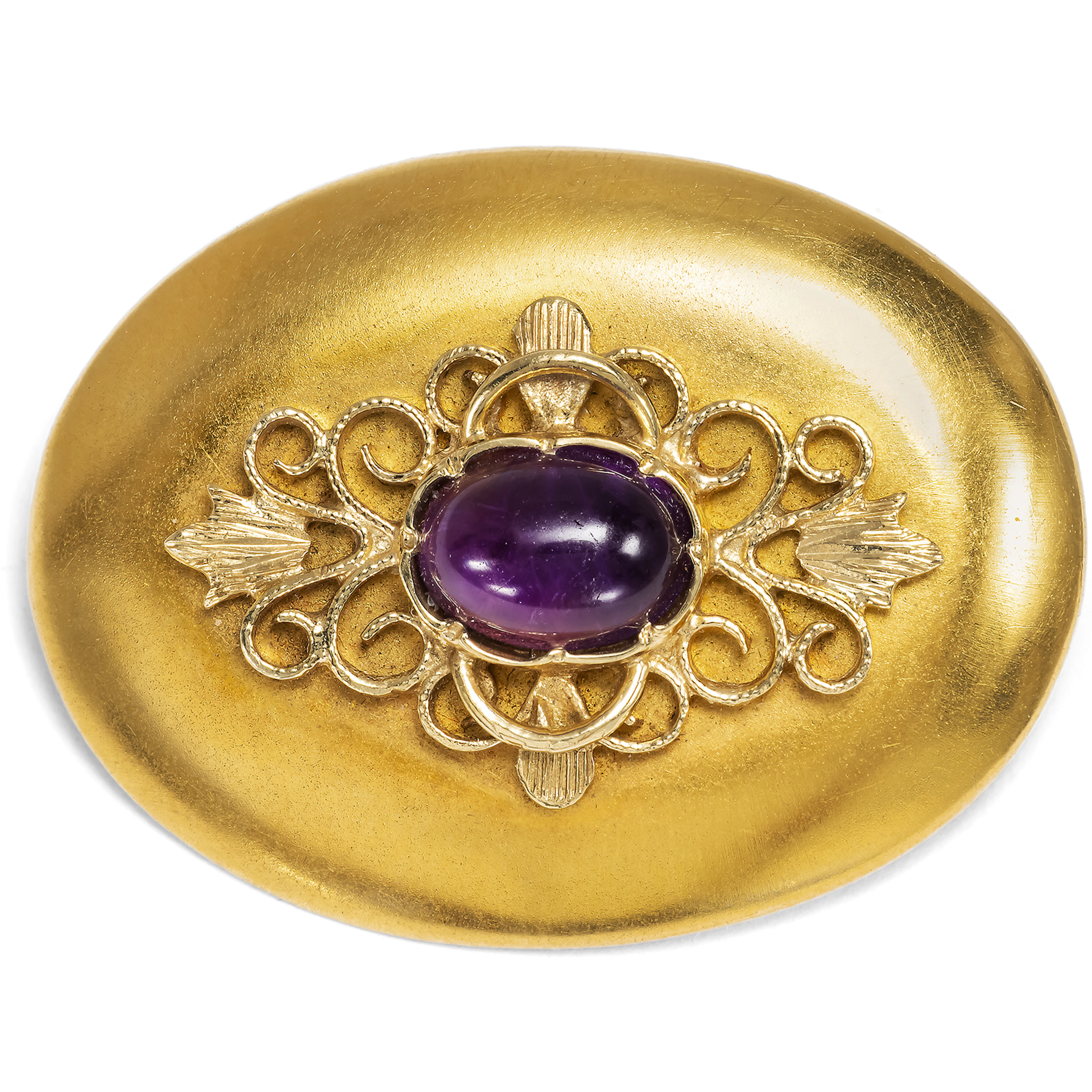 Antique Revival Gold Brooch with Amethyst, c. 1985