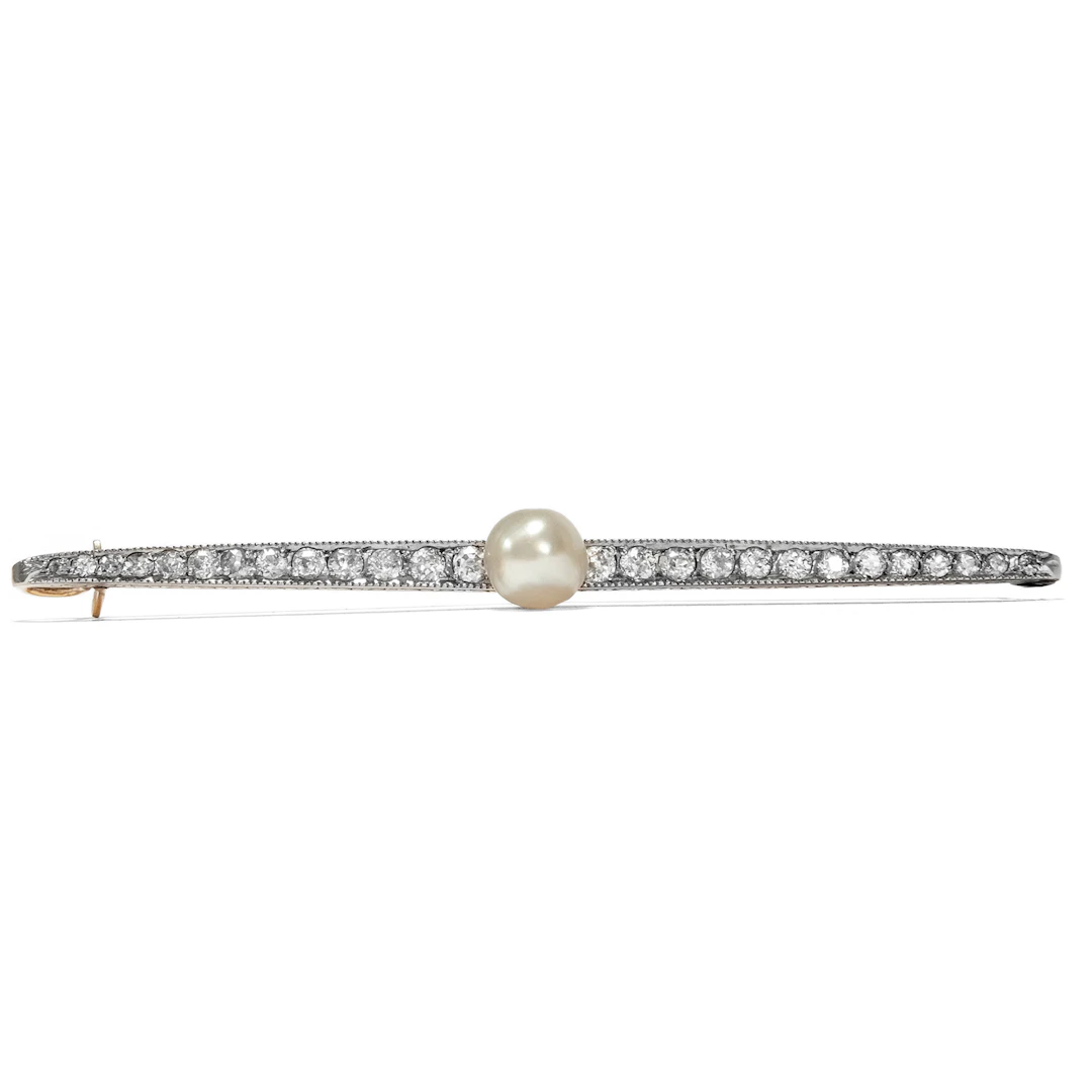 Exquisite Brooch with Natural Pearl & Diamonds, Paris c. 1910