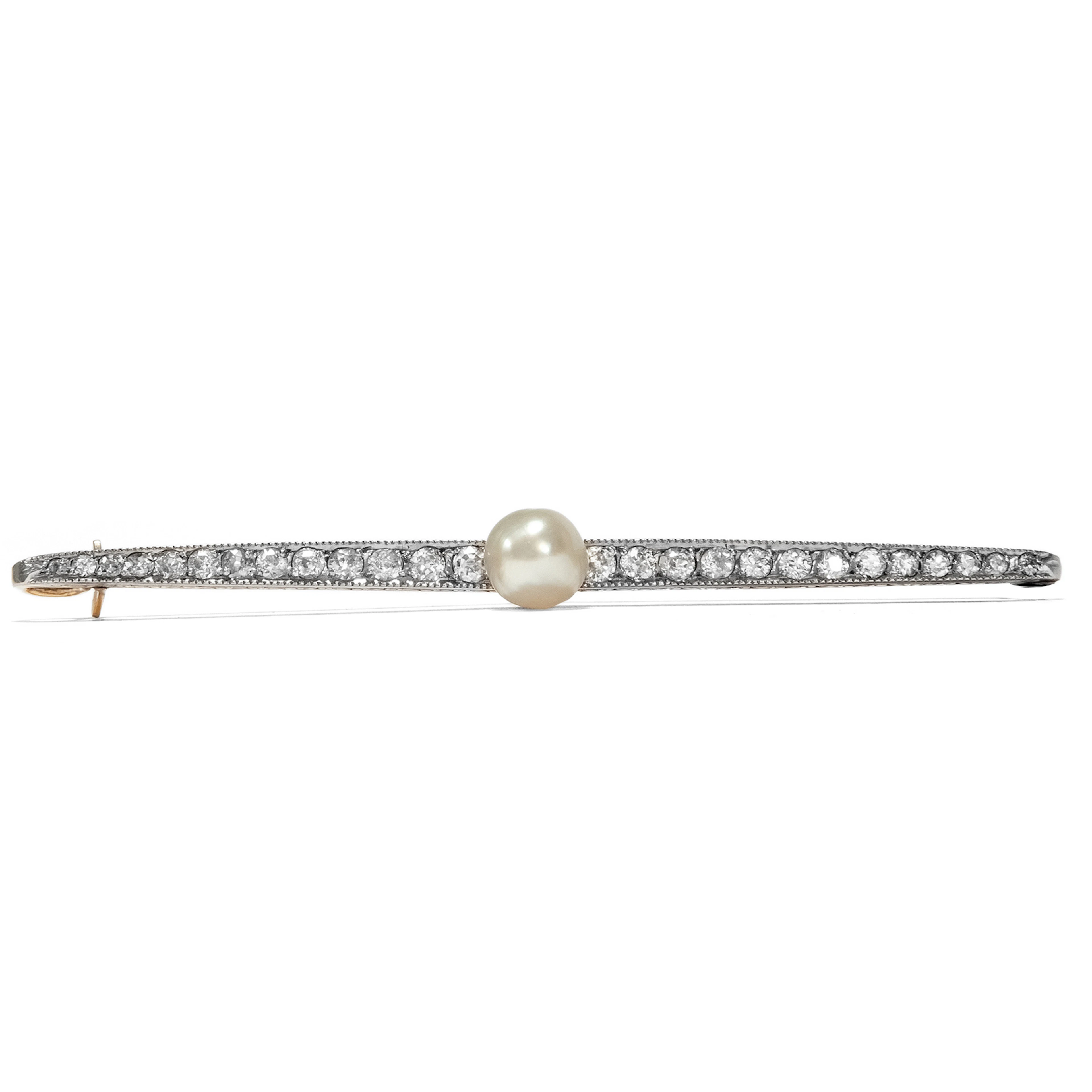 Exquisite Brooch with Natural Pearl & Diamonds, Paris c. 1910