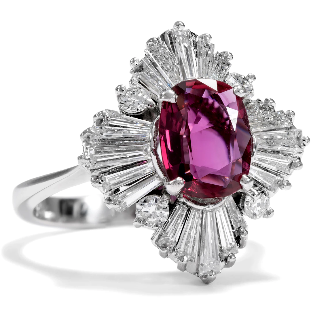 Elegant Ballerina Ring With Natural Ruby & Diamonds, USA, 1960s