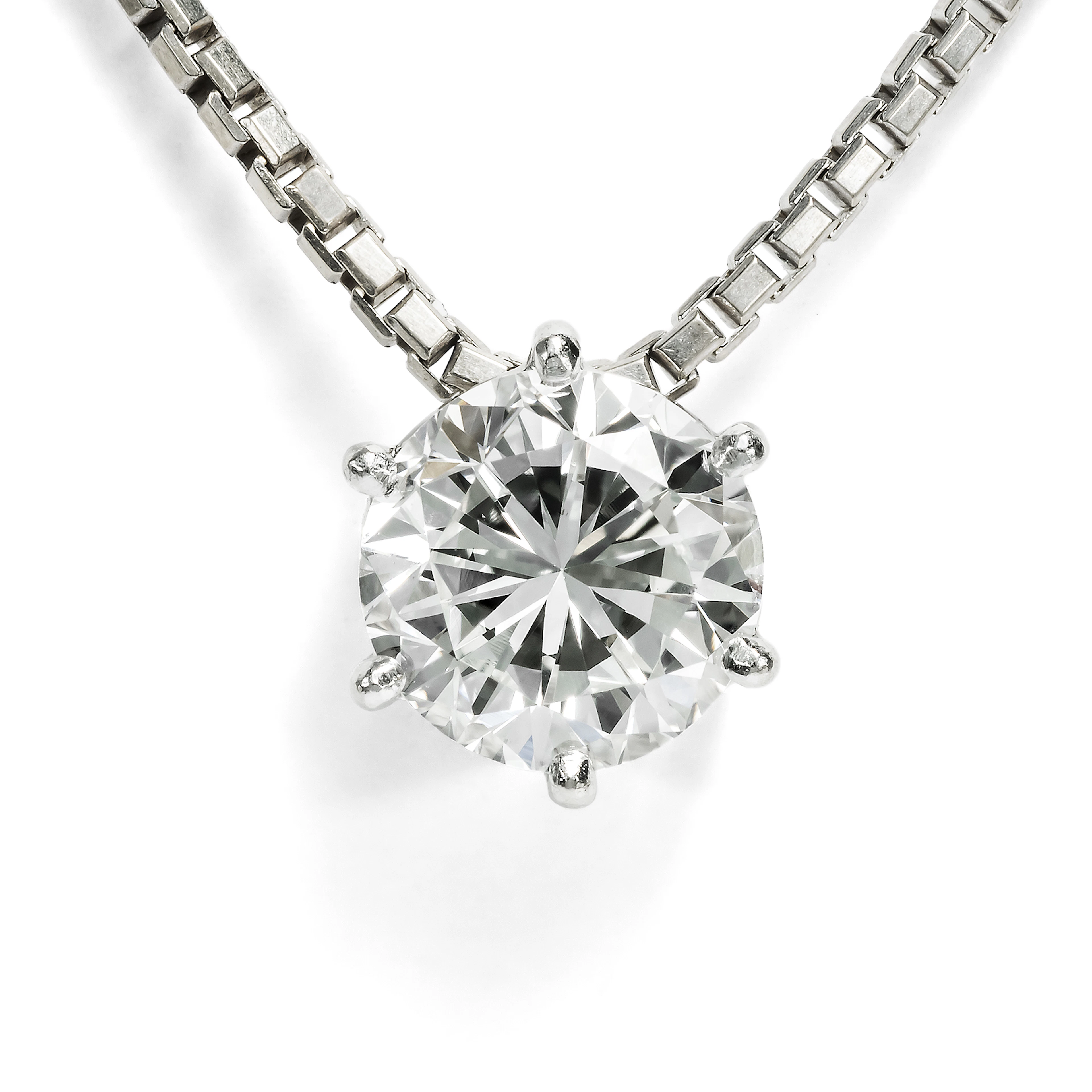 Vintage Necklace with 1.01 ct Brilliant Diamond in White Gold, c. 1975