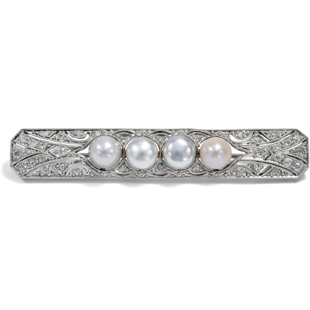 Art Deco Brooch With Natural Pearls & Diamonds, c. 1930