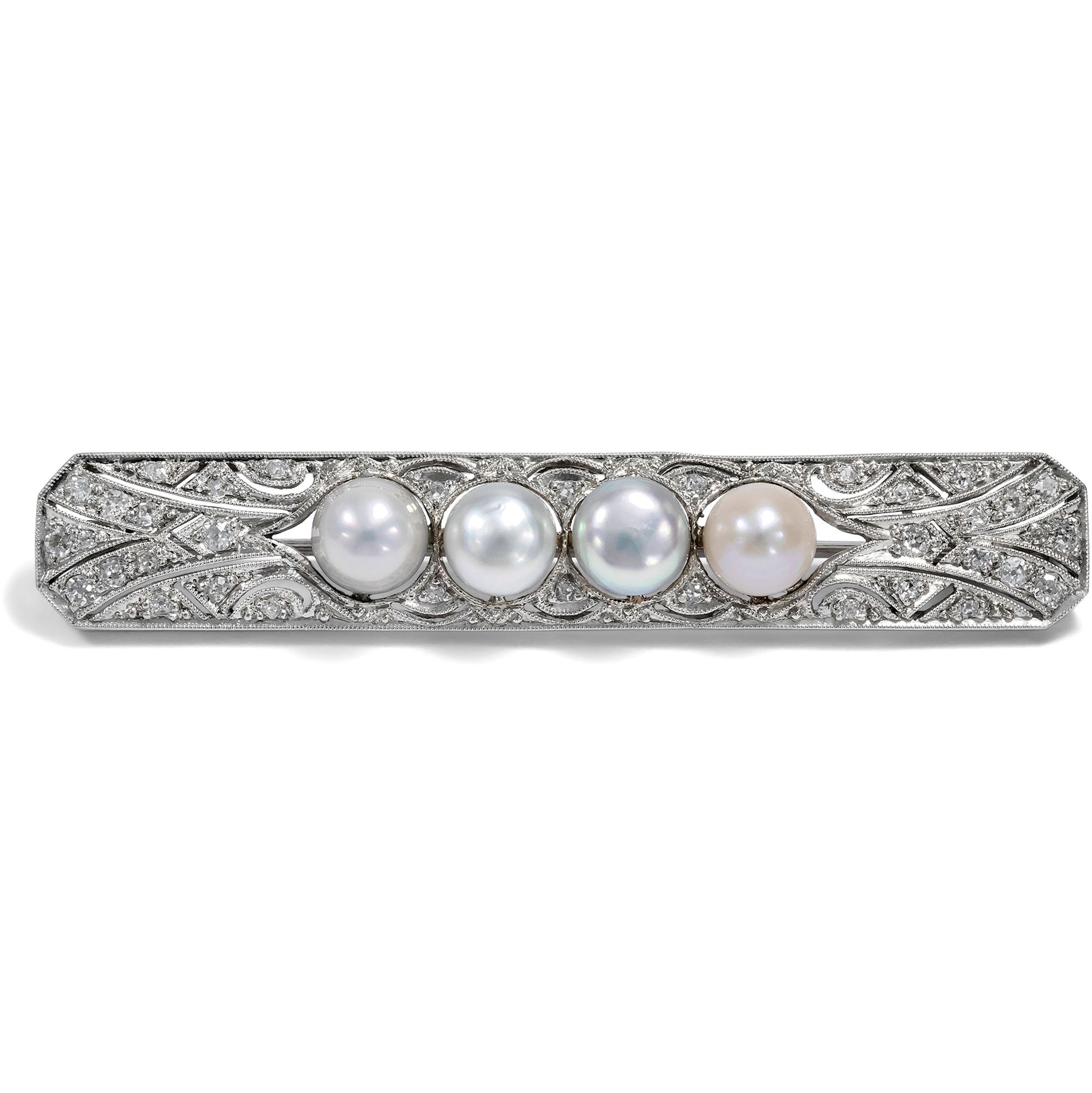 Art Deco Brooch With Natural Pearls & Diamonds, c. 1930