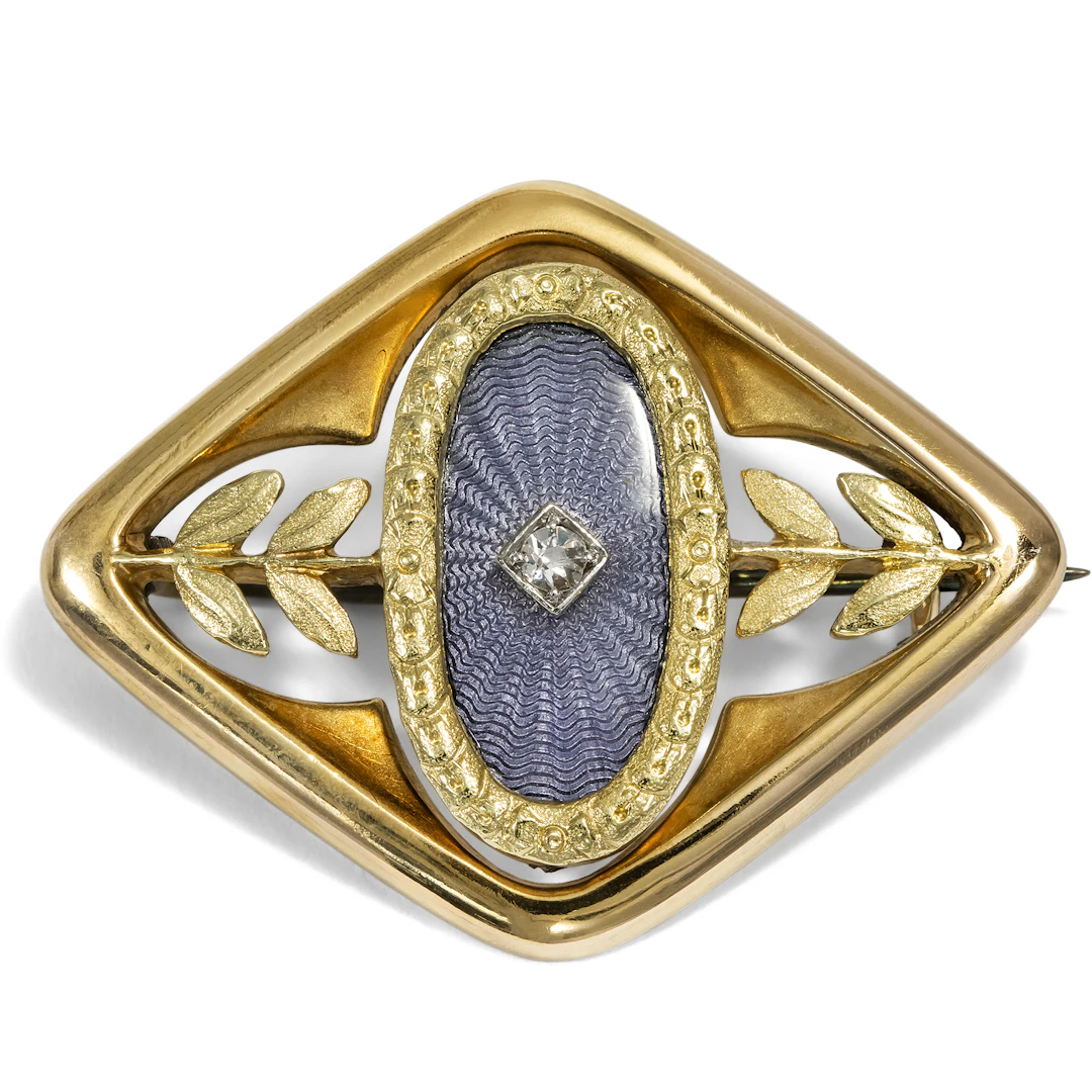 Antique Gold Brooch with Diamond & Enamel, Pforzheim c. 1910