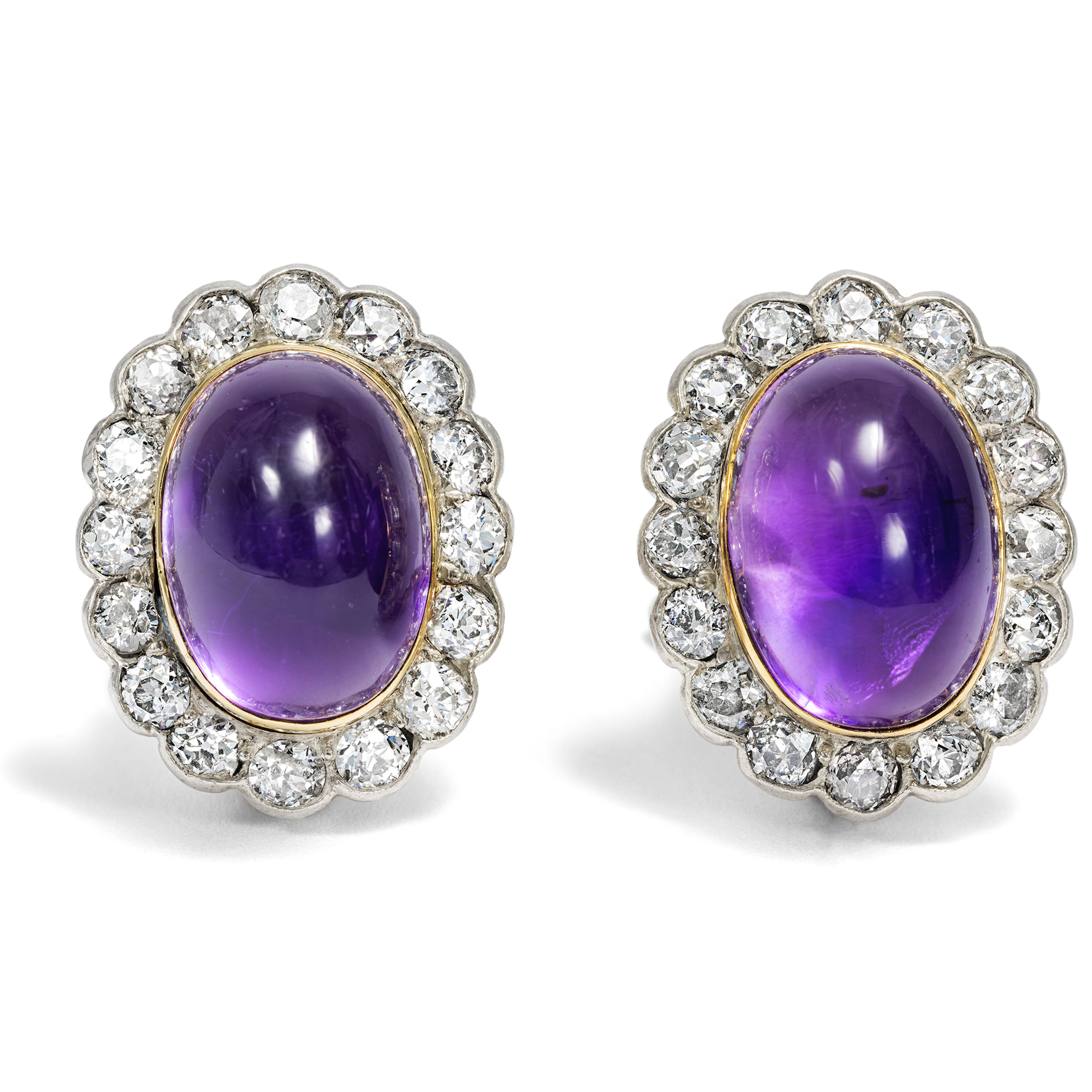 Amethyst & Diamond Stud Earrings in Silver & Gold, c. 1900 & Later