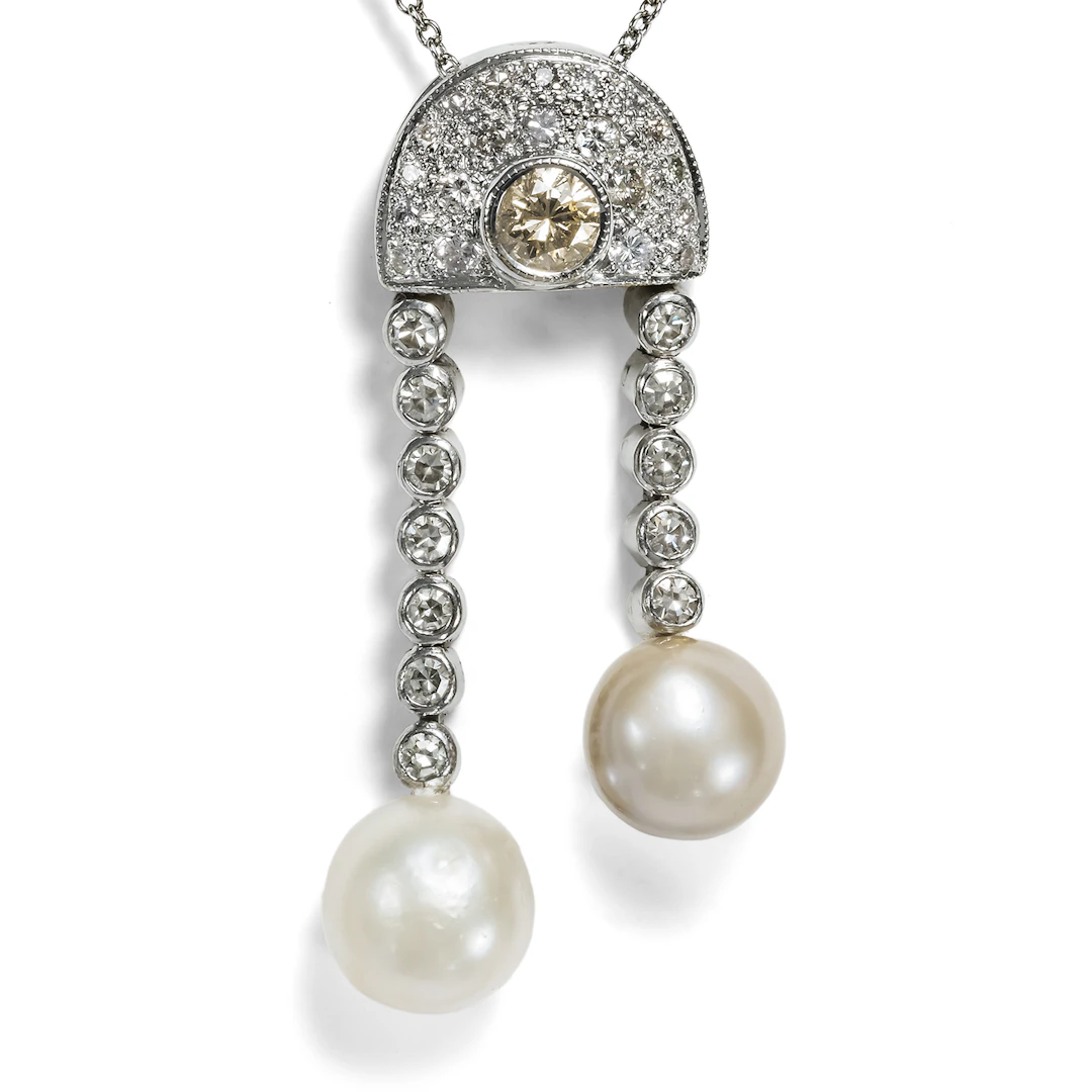 Elegant Vintage Pendant with Natural Pearls & Diamonds, c. 2000