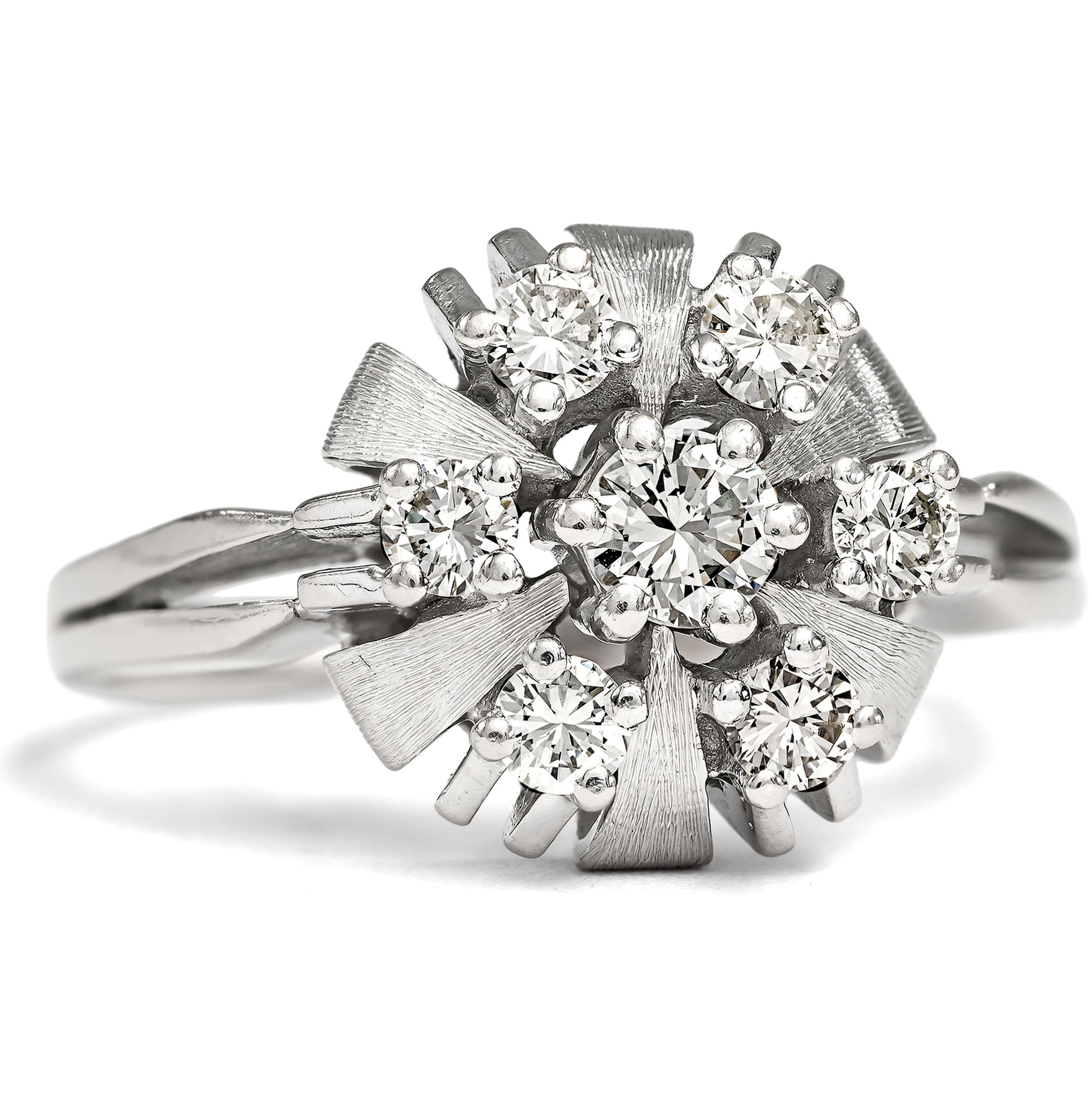Vintage Diamond Cluster Ring in White Gold, c. 1970s