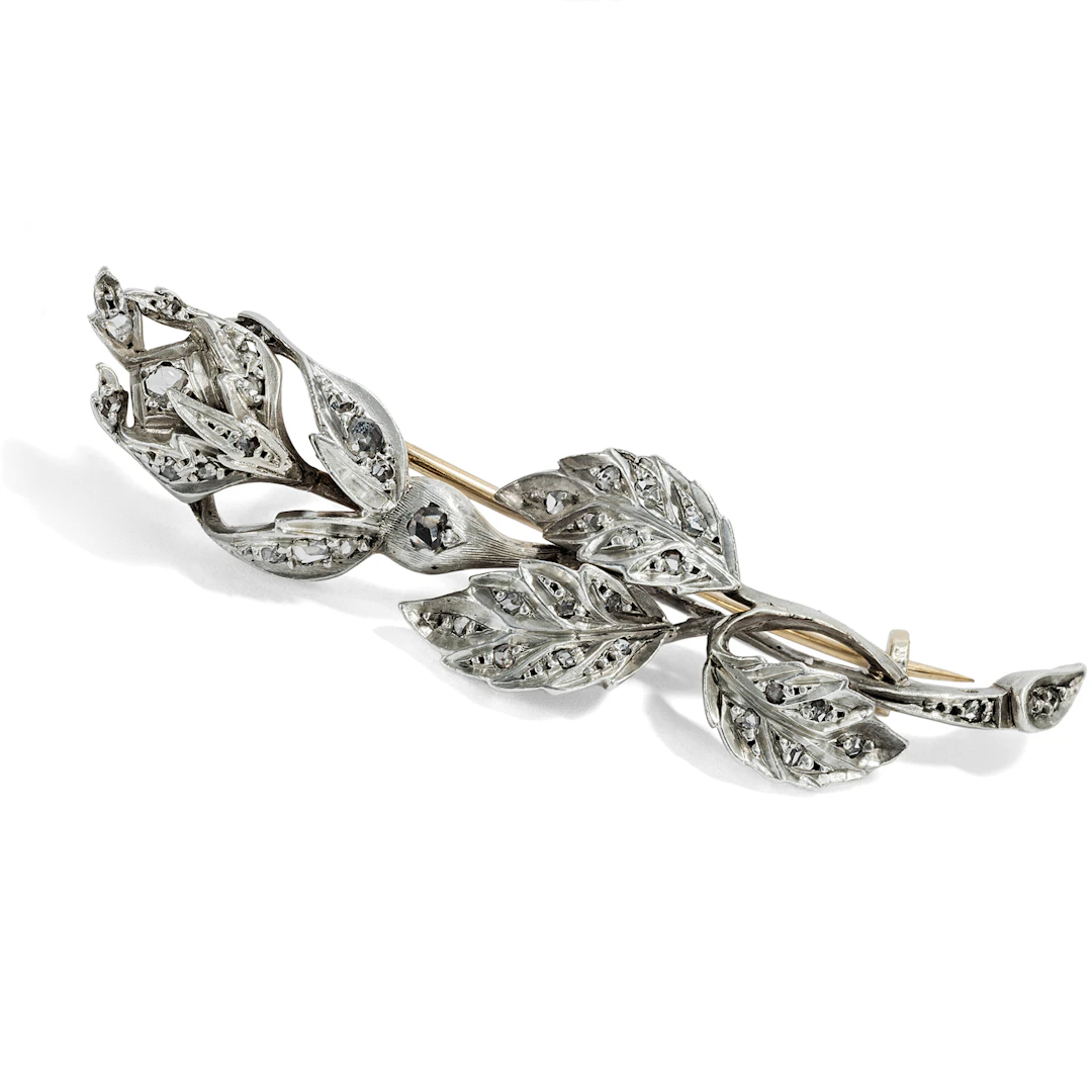 Floral Brooch With Diamond Roses In Silver & Gold, Paris Circa 1880