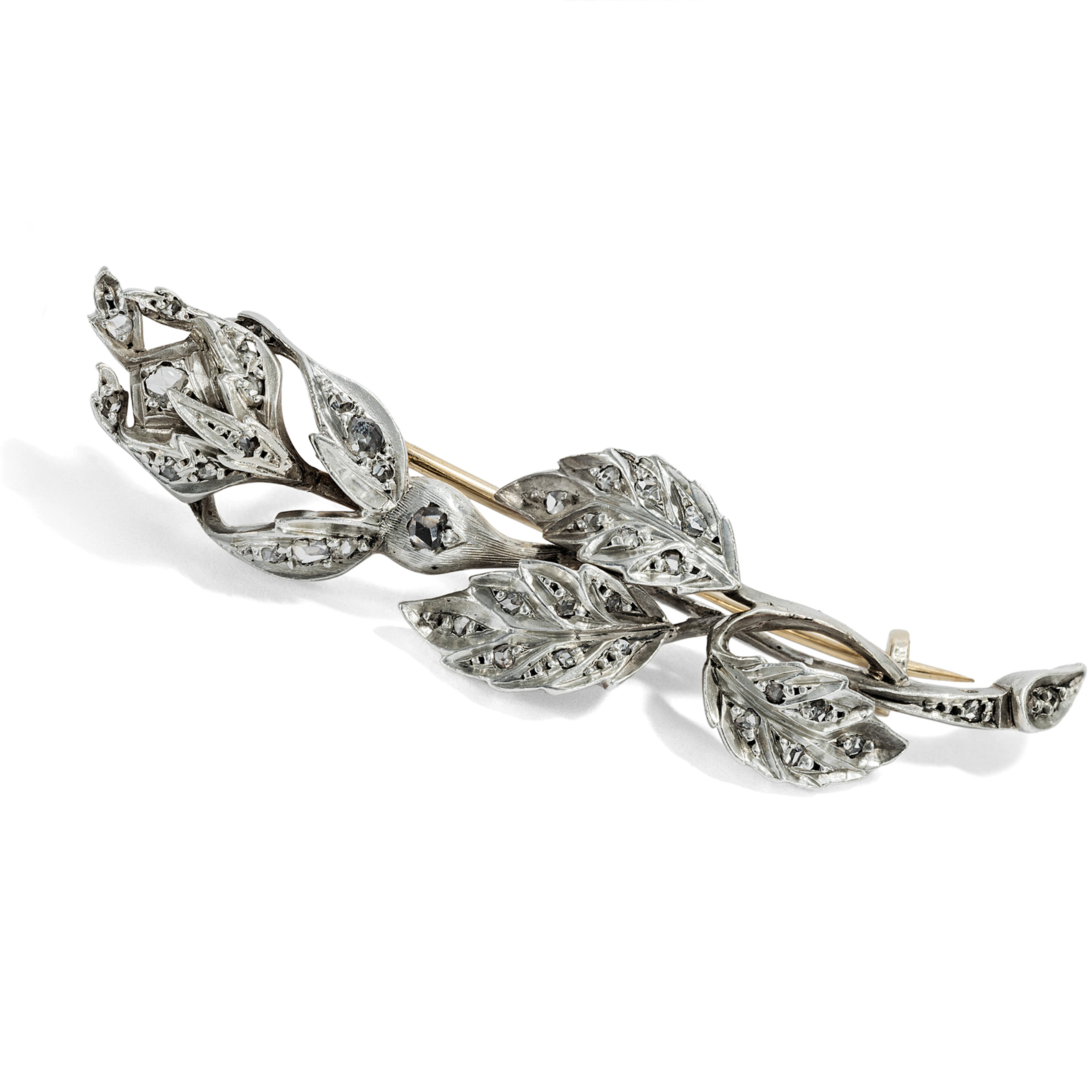 Floral Brooch With Diamond Roses In Silver & Gold, Paris Circa 1880