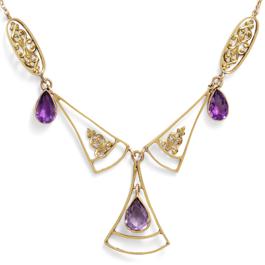 Delicate Gold Necklace with Amethysts, British, c. 1920