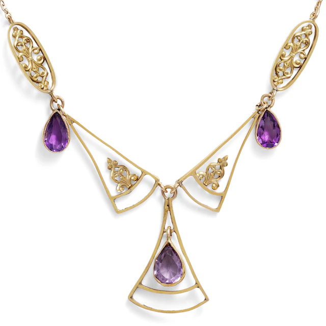 Delicate Gold Necklace with Amethysts, British, c. 1920
