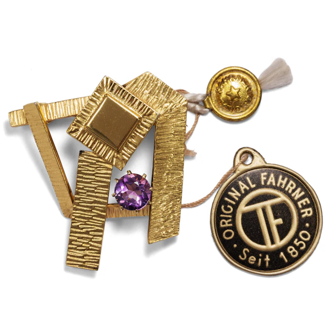 Vintage Brooch With Amethyst in Gilt Silver, Theodor Fahrner ca. 1965