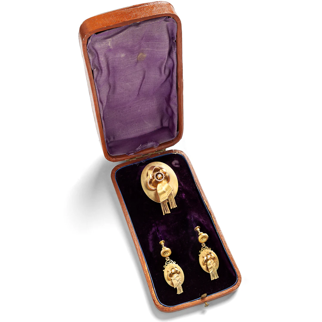 Antique Gold and Pearl Demi-Parure, c. 1870