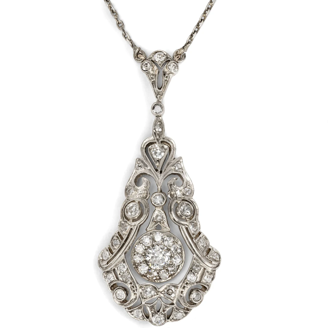 Elegant Art Deco Necklace with Diamonds in Gold and Silver, c. 1930