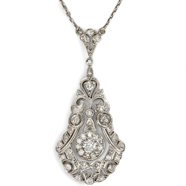 Elegant Art Deco Necklace with Diamonds in Gold and Silver, c. 1930