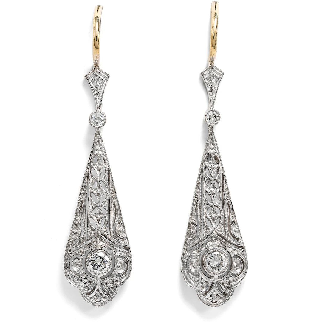 Unworn Art Deco Style Earrings with Diamonds in White Gold, from Our Workshop