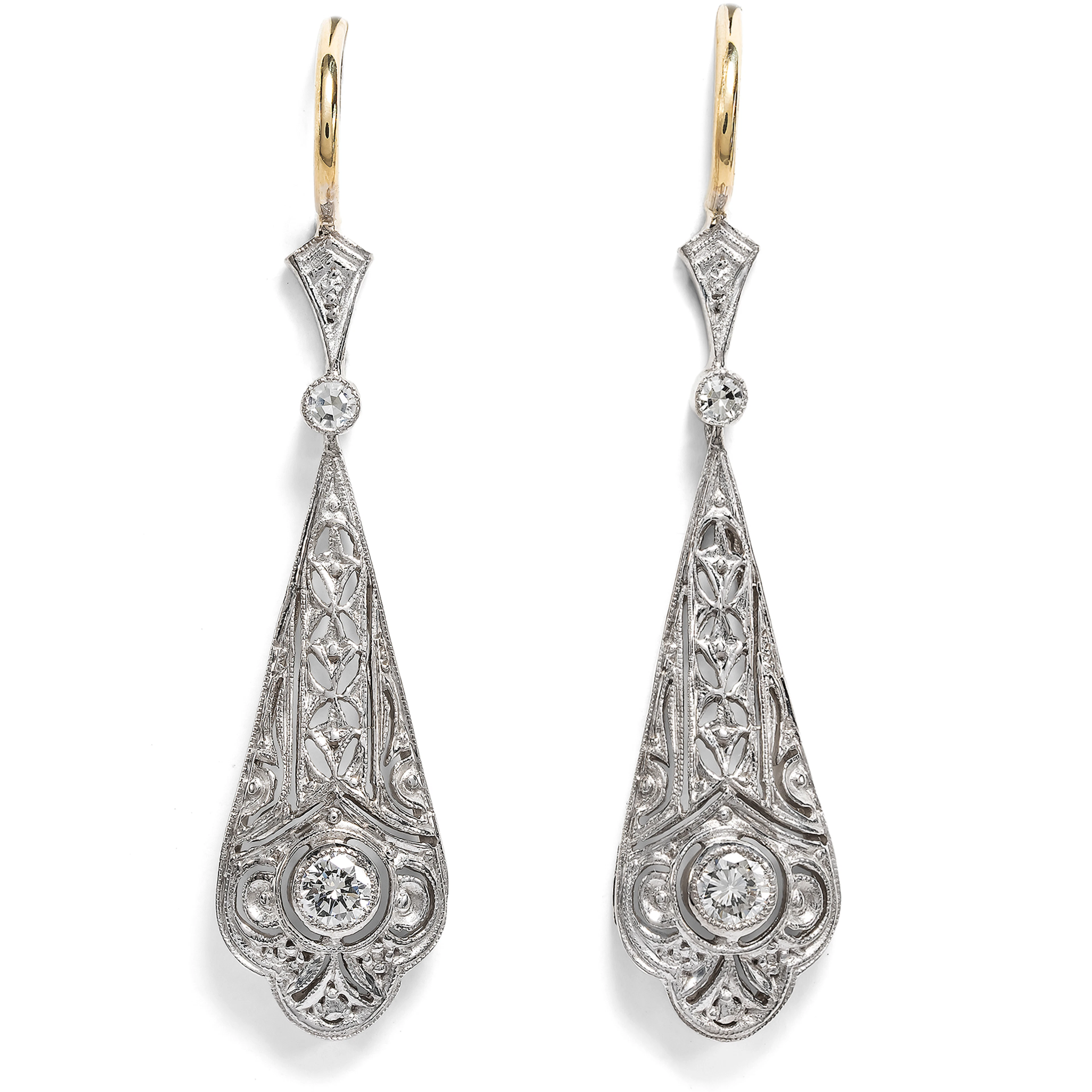Unworn Art Deco Style Earrings with Diamonds in White Gold, from Our Workshop