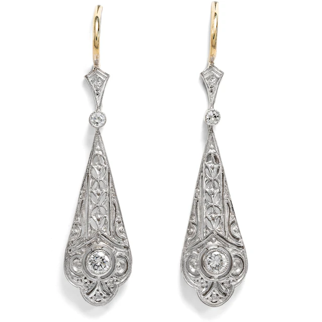 Unworn Art Deco Style Earrings with Diamonds in White Gold, from Our Workshop