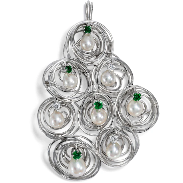 Large Kinetic Pendant-Brooch with Emeralds, Diamonds & Pearls, c. 1970