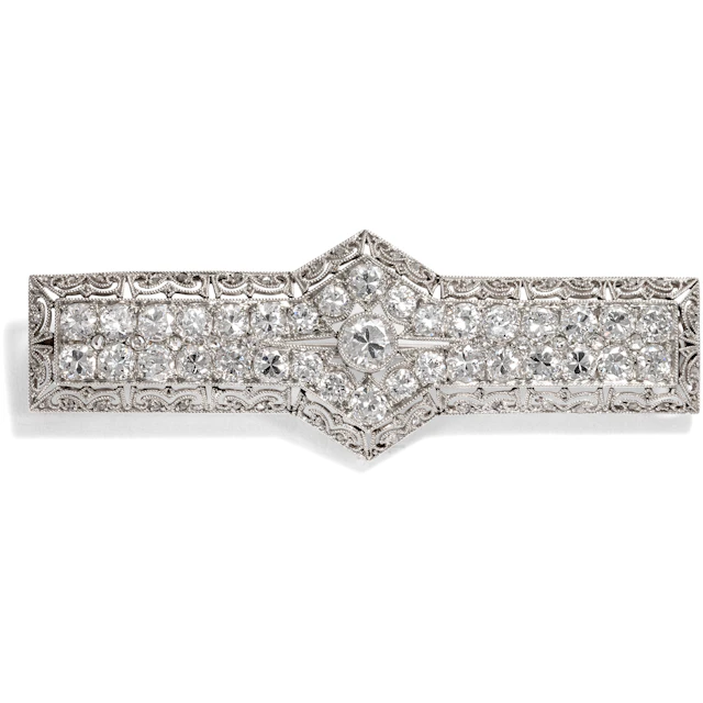Elegant Art Deco Diamond Brooch Made of Platinum, Around 1930