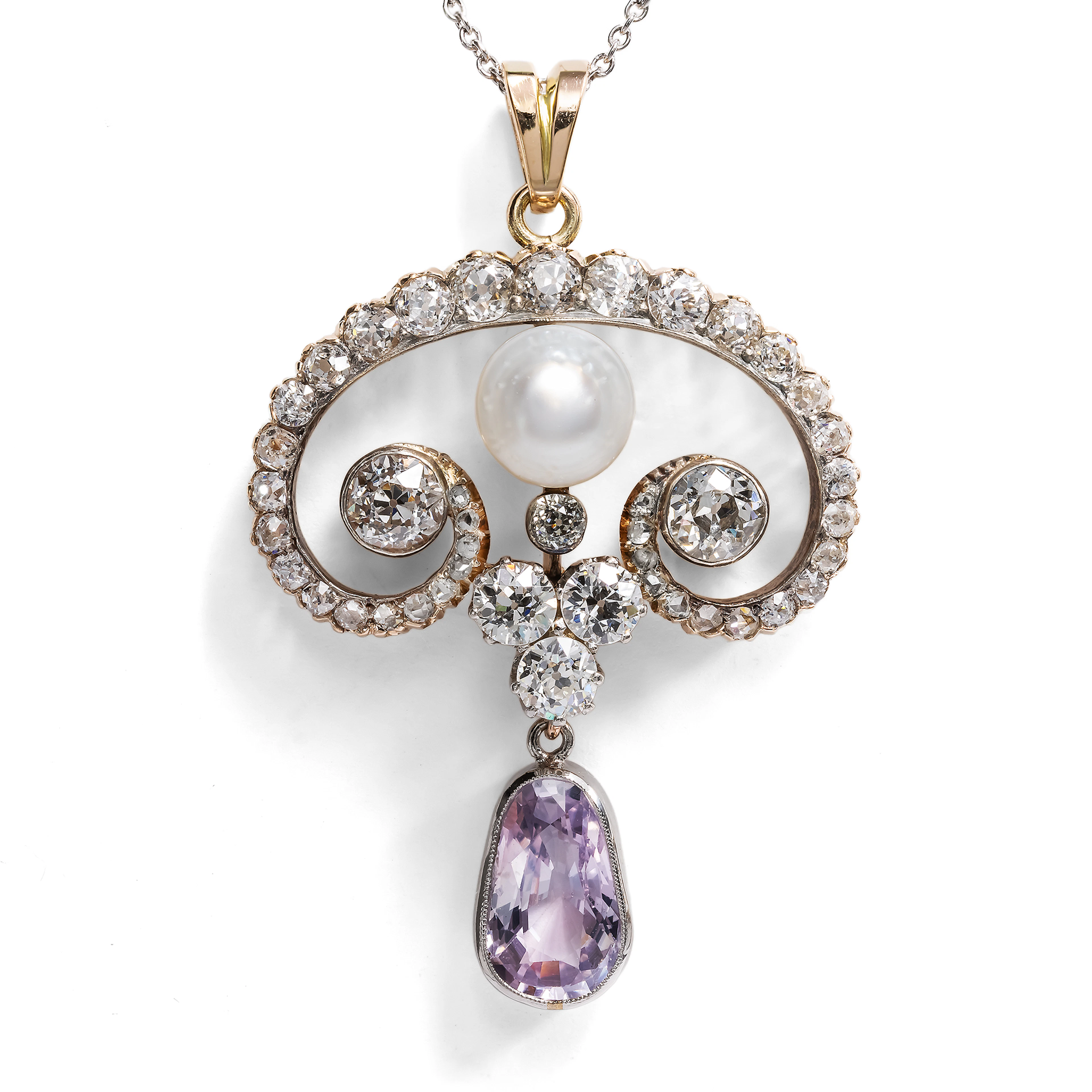Belle Époque Pendant With Pink Sapphire, Pearl & Diamonds, Circa 1895 & Later