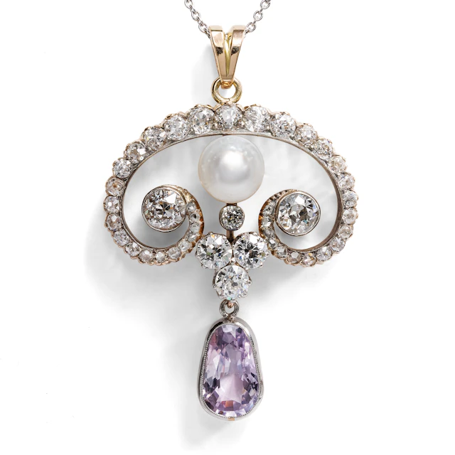 Belle Époque Pendant With Pink Sapphire, Pearl & Diamonds, Circa 1895 & Later