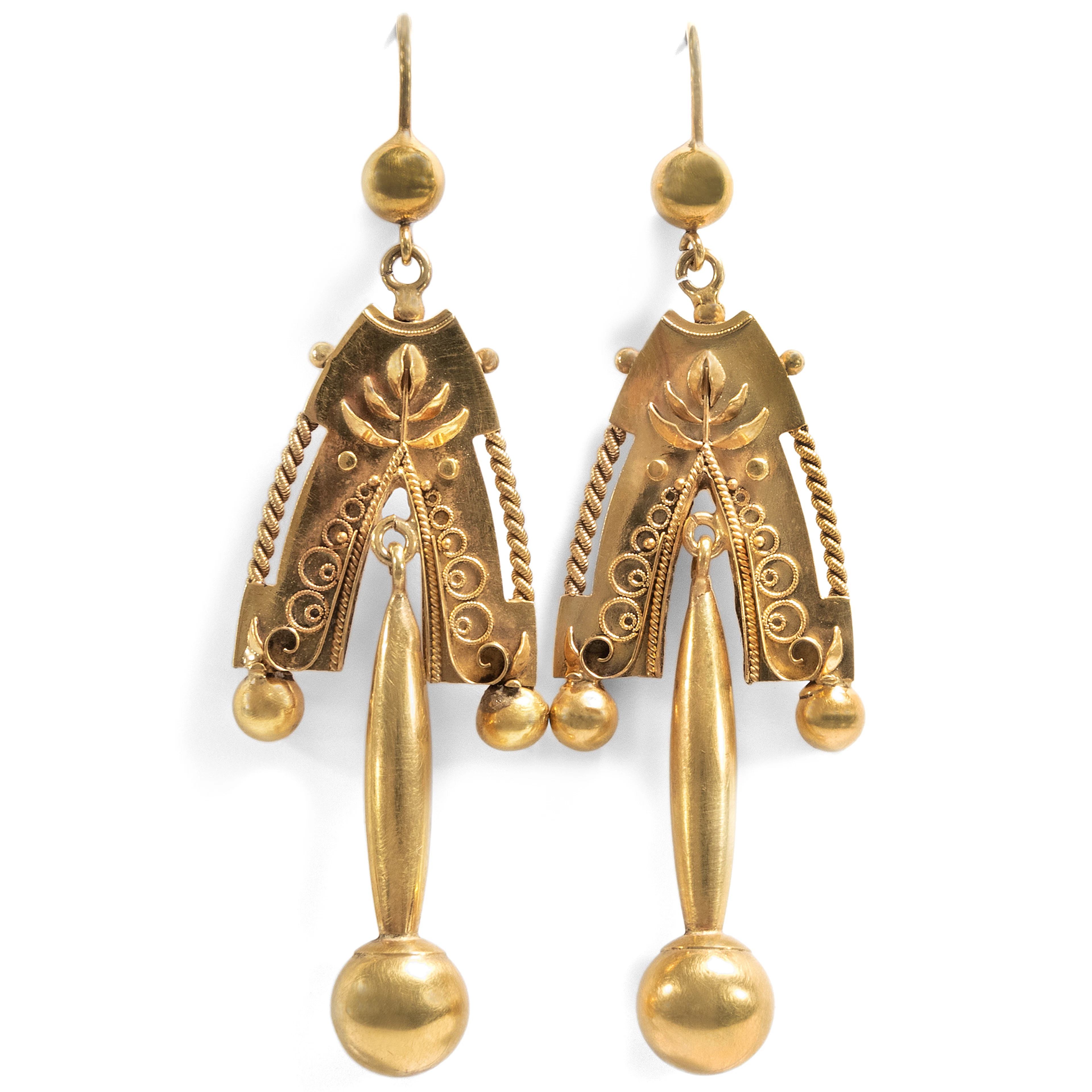 Large Gold Earrings, Reconstruction From an Antique Brooch, Around