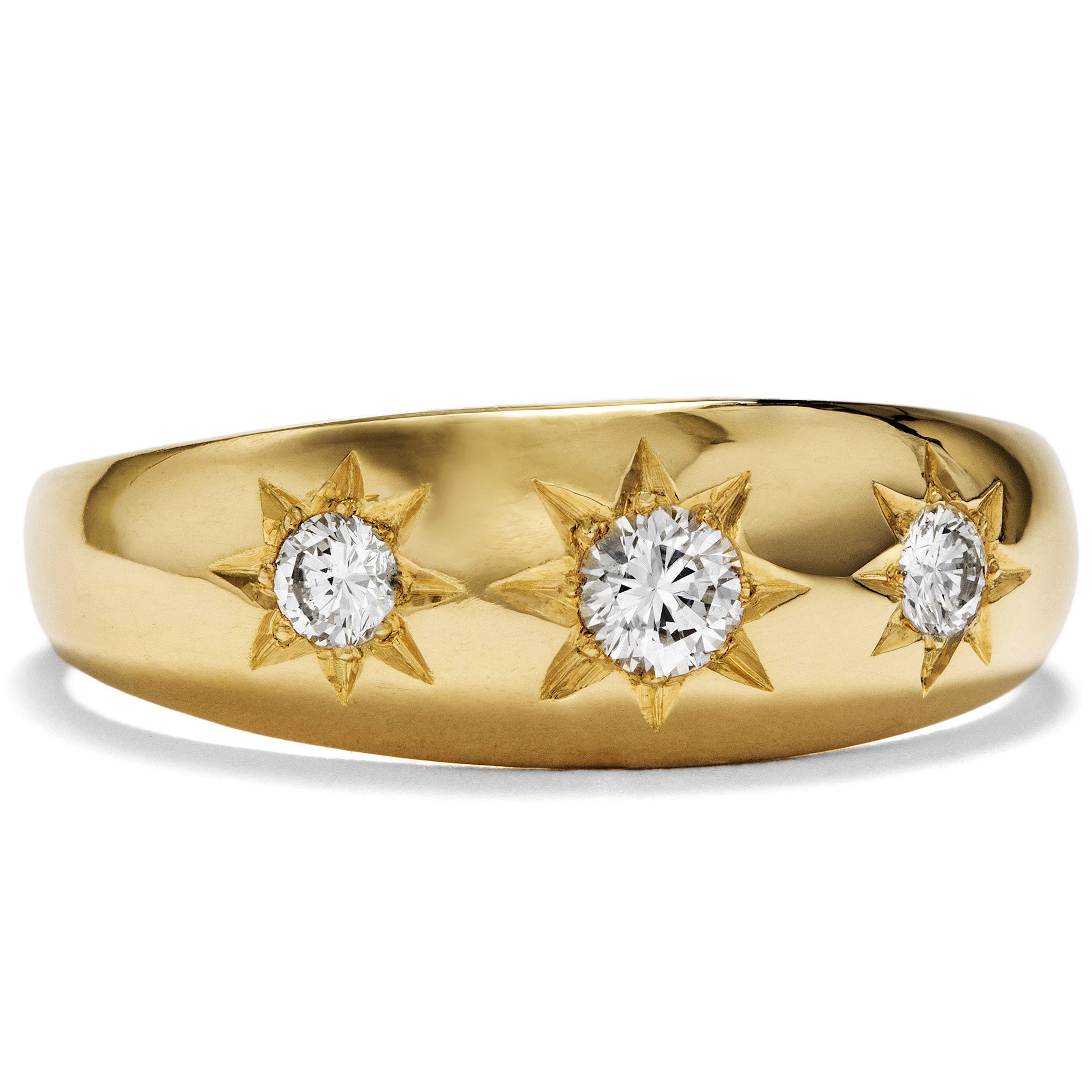 Contemporary Ring with Three Brilliants in Gold, Created in Our Workshop