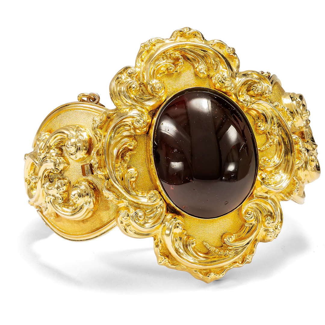 Magnificent Garnet and Gold Bangle, Convertible to a Pendant & Brooch, c. 1840