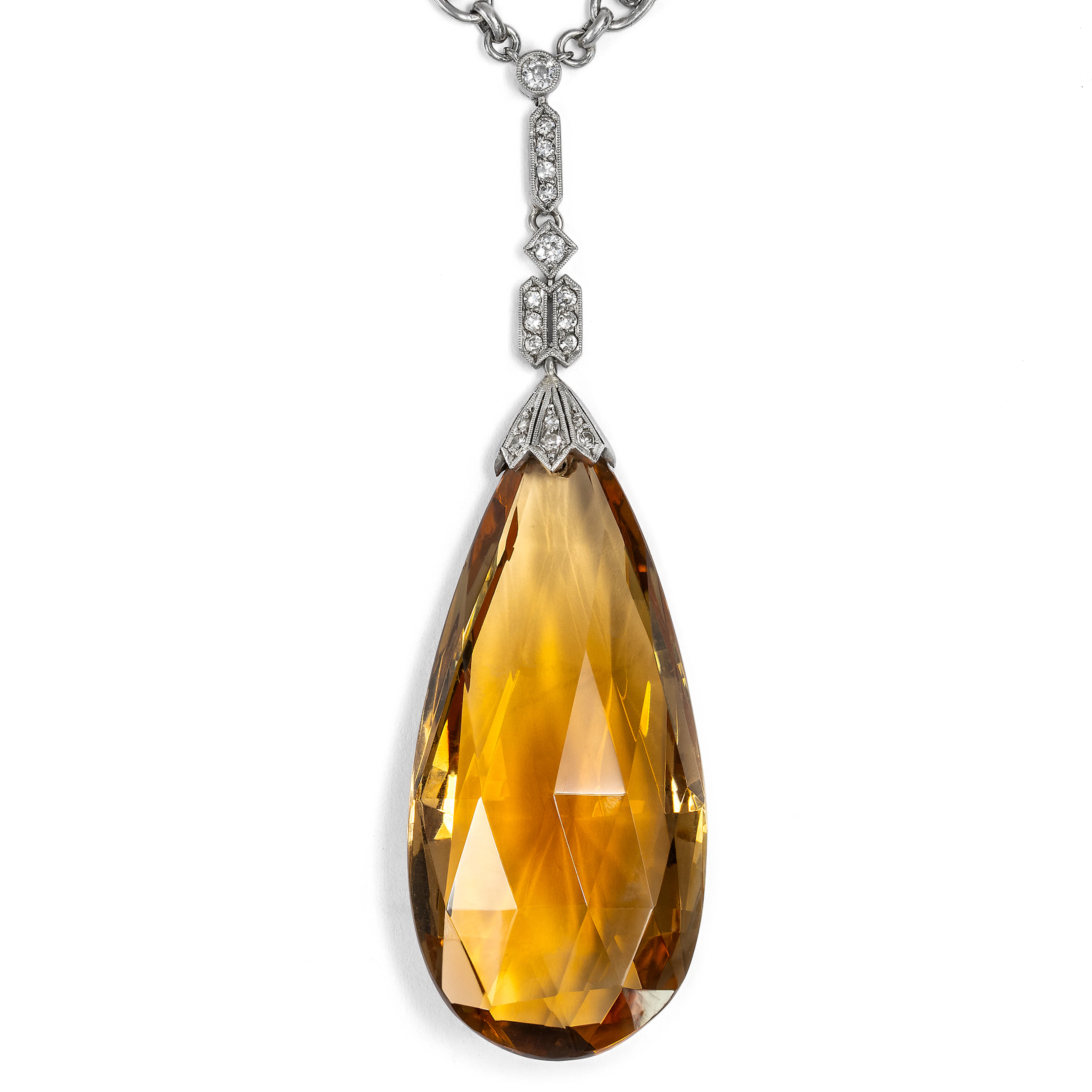 Luxurious Sautoir Platinum Necklace with Citrine & Diamonds, c. 1930s