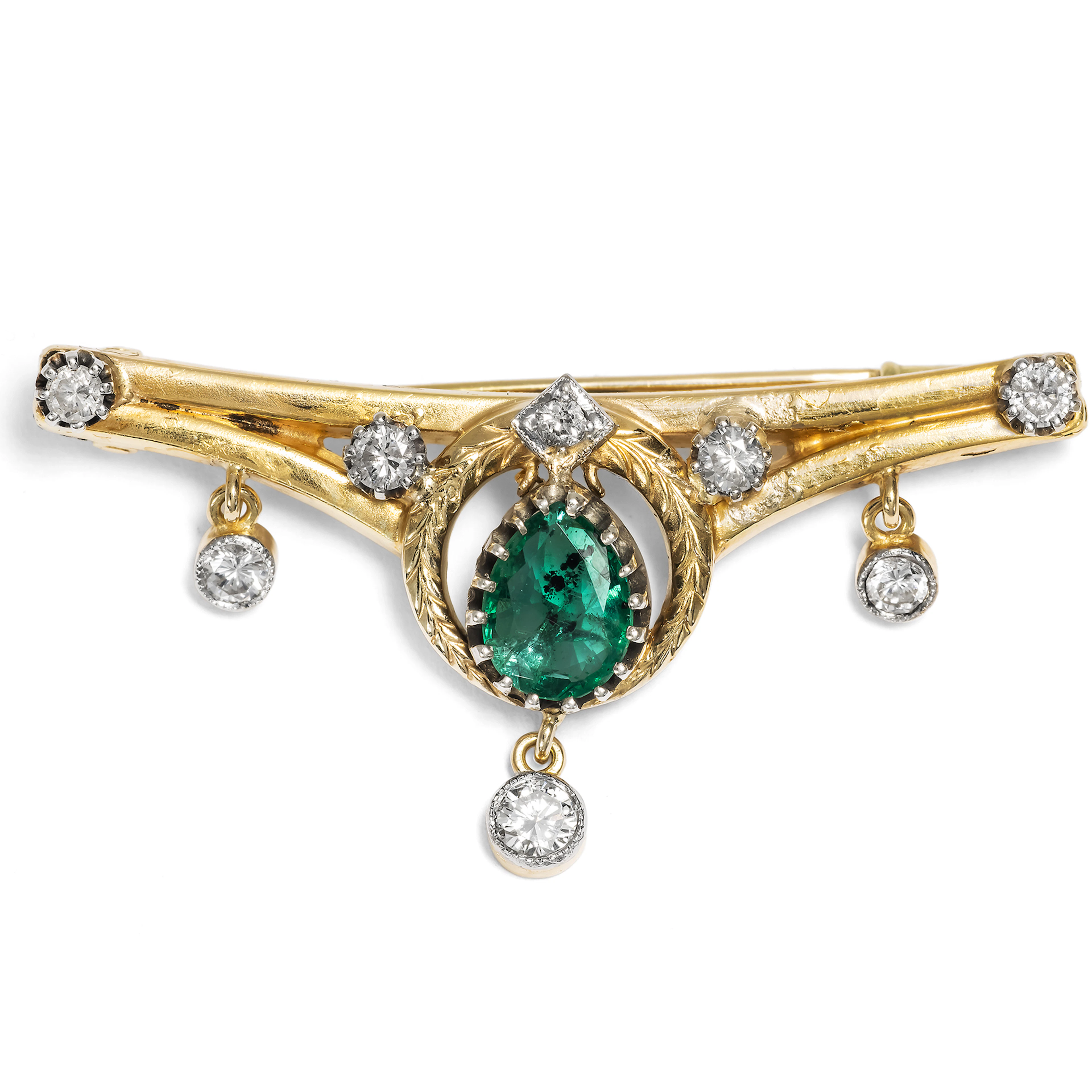 Magnificent brooch with emerald & diamonds from antique elements