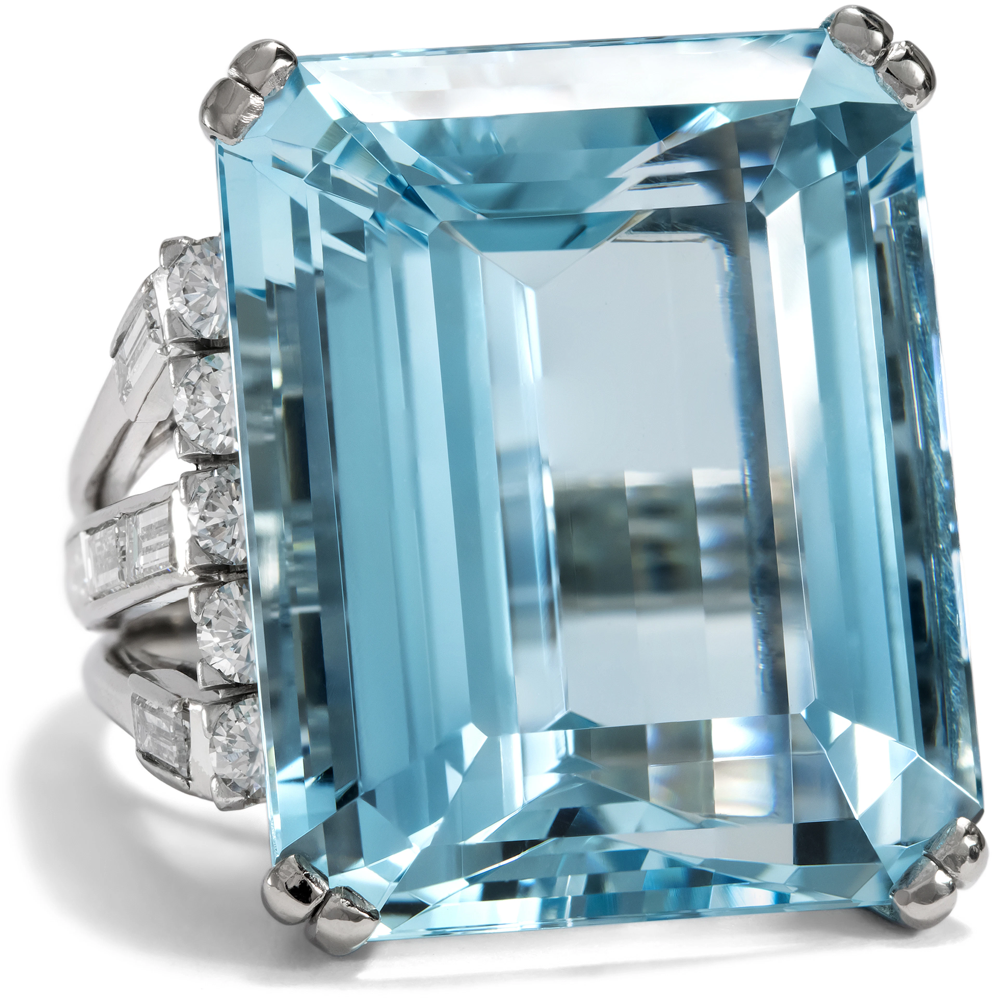 Precious Cocktail Ring with Aquamarine in White Gold, Gübelin c. 1965