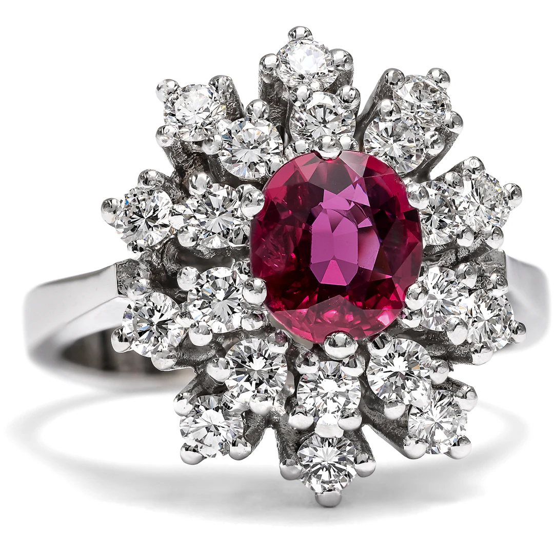 Vintage Engagement Ring with Ruby & Diamonds, c. 1970