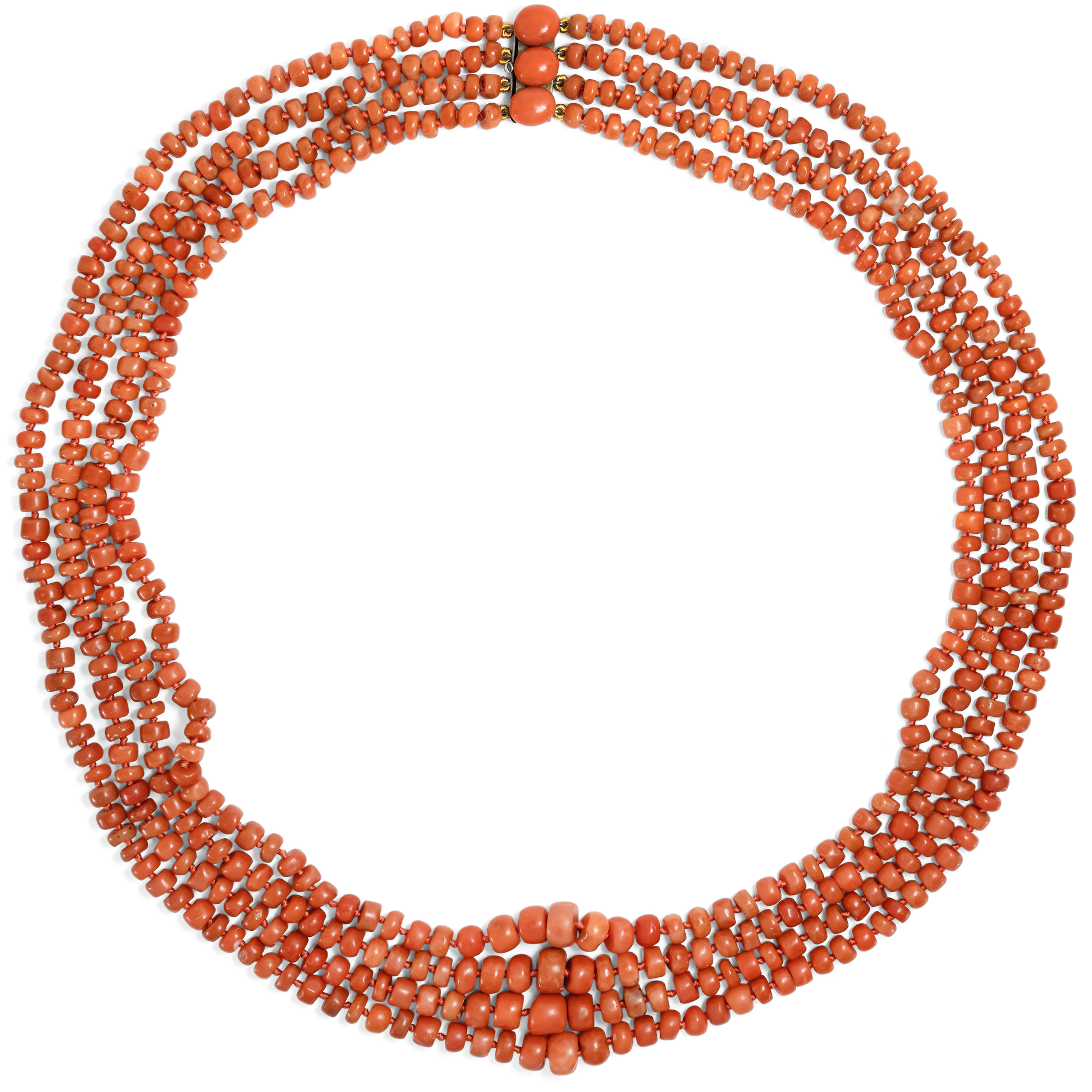Unusual Necklace From Four Rows "Corallo Sciacca", Italy Around 1900