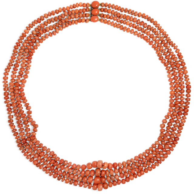 Unusual Necklace From Four Rows "Corallo Sciacca", Italy Around 1900