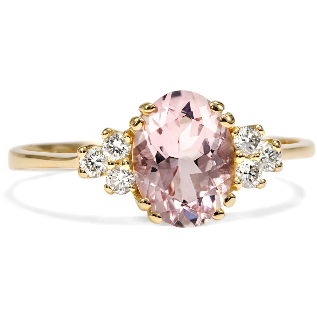 Fine Ring with Morganite & Diamonds in Gold, from Our Workshop