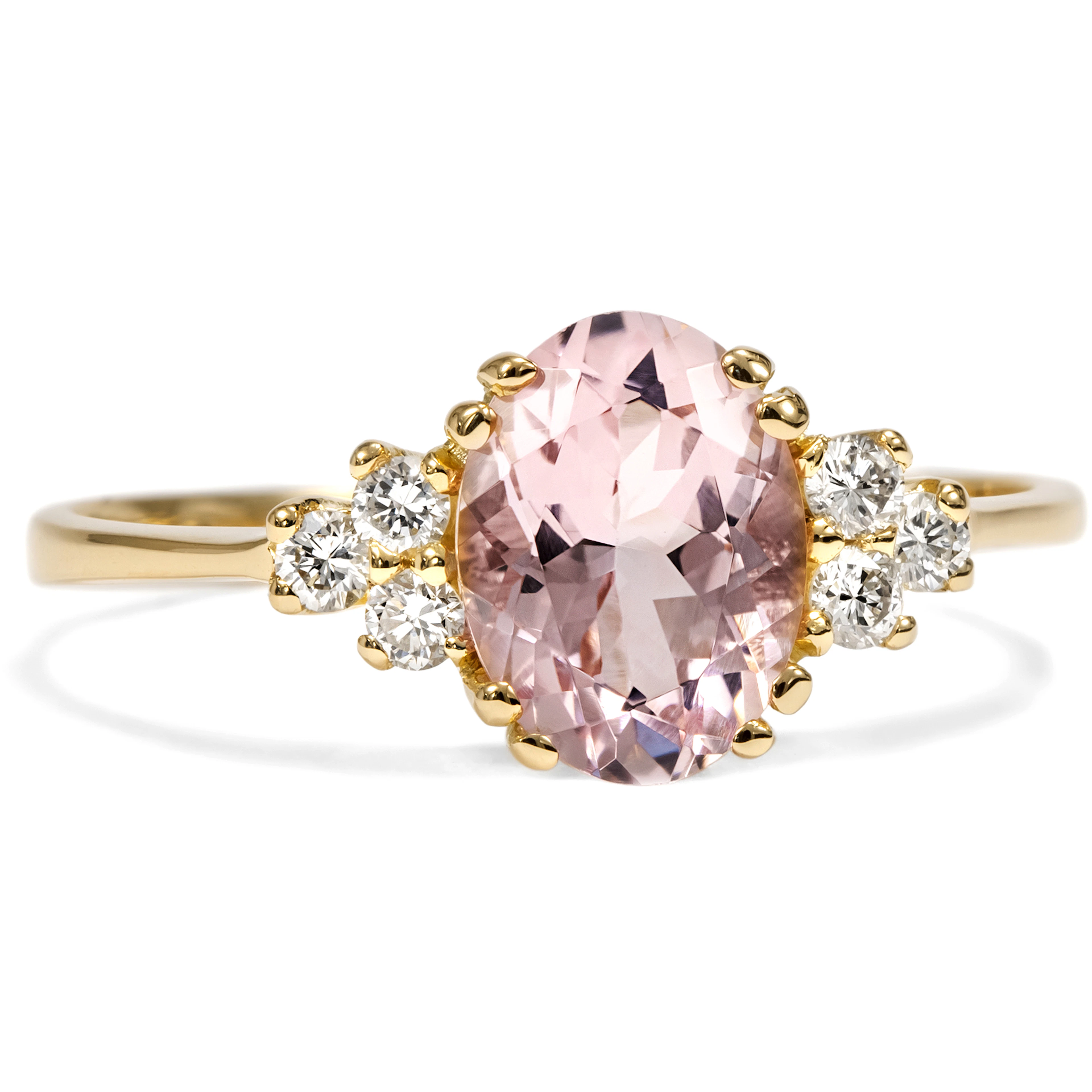 Fine Ring with Morganite & Diamonds in Gold, from Our Workshop