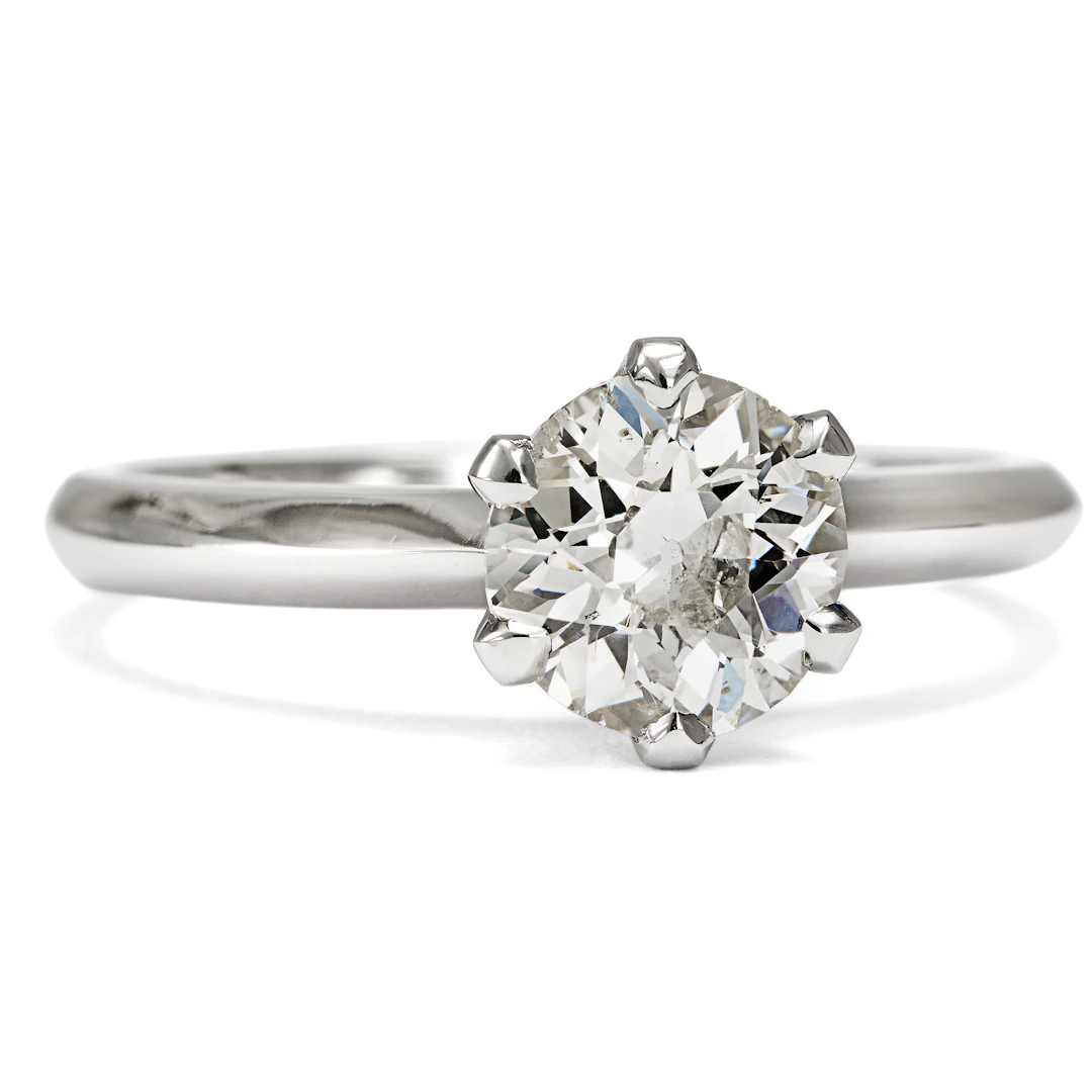 Classic Engagement Ring with an Antique 1.23 Ct Diamond in Platinum