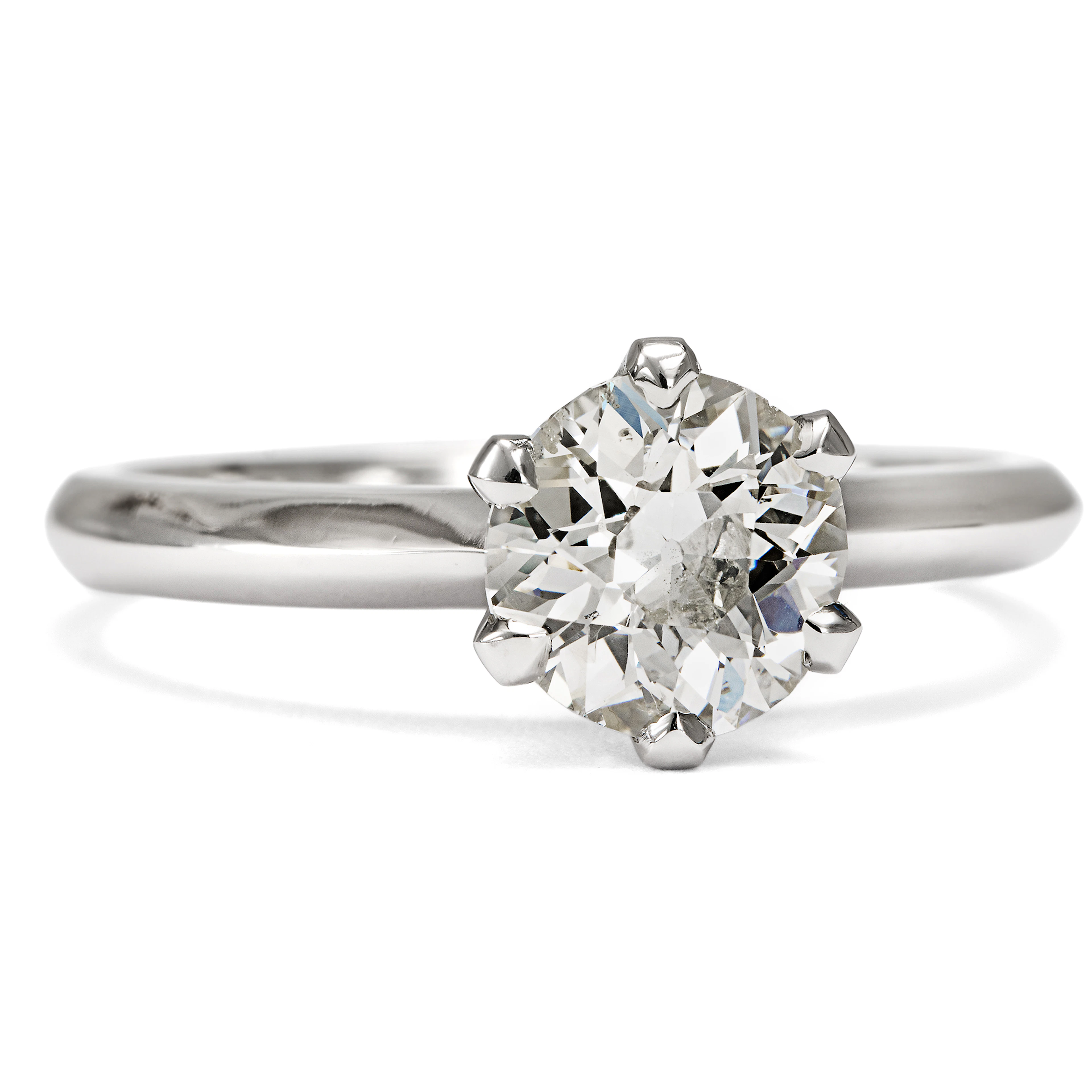 Classic Engagement Ring with an Antique 1.23 Ct Diamond in Platinum