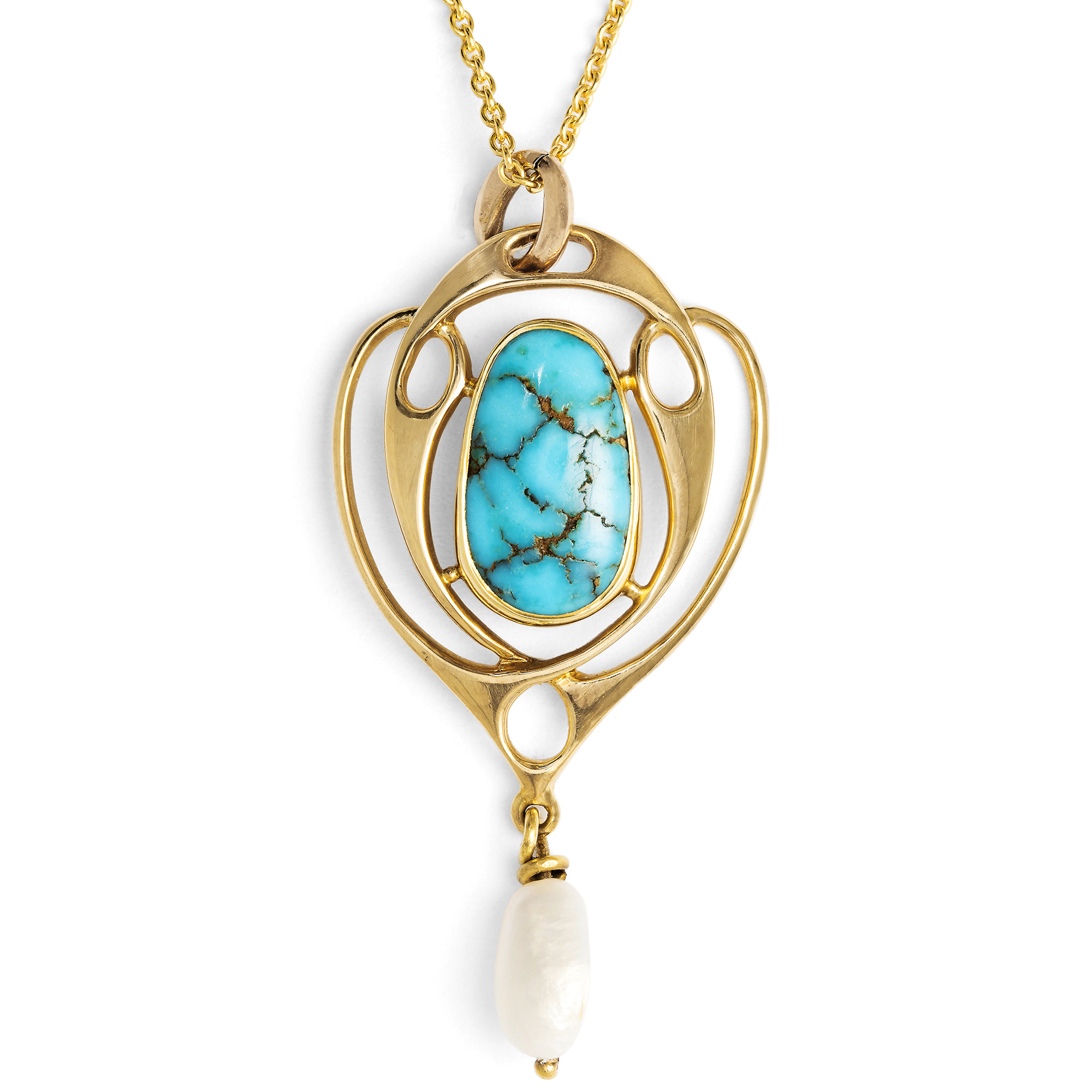 Elegant Gold & Turquoise Pendant by Murrle, Bennett & Co., London, c. 1905