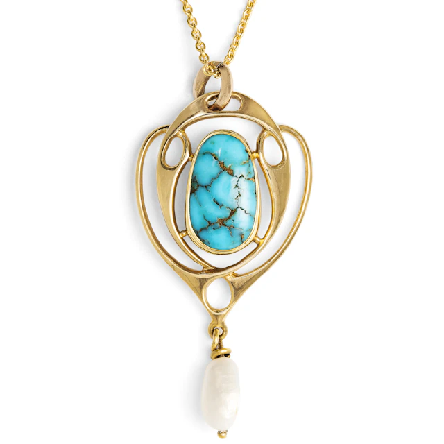 Elegant Gold & Turquoise Pendant by Murrle, Bennett & Co., London, c. 1905