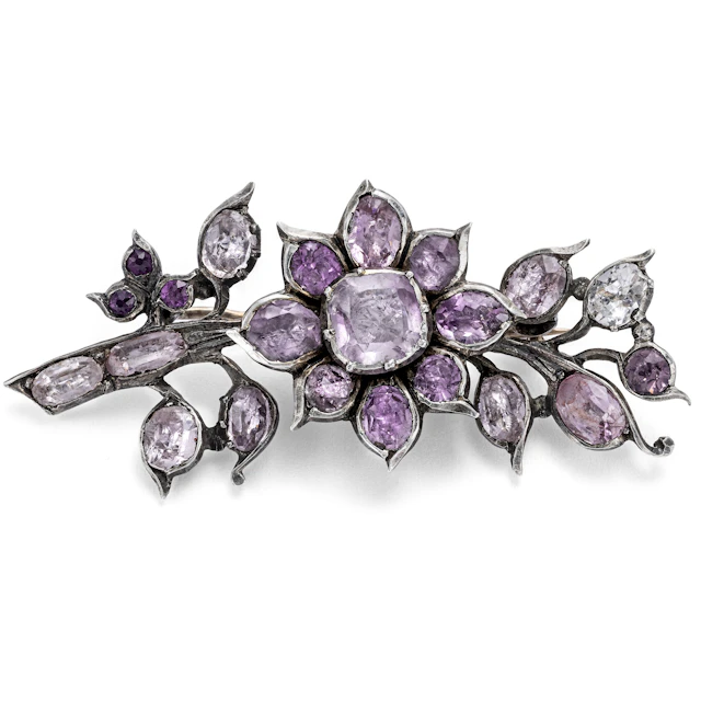 Vintage Floral Brooch with Topaz in Silver, Portugal, c. 1965