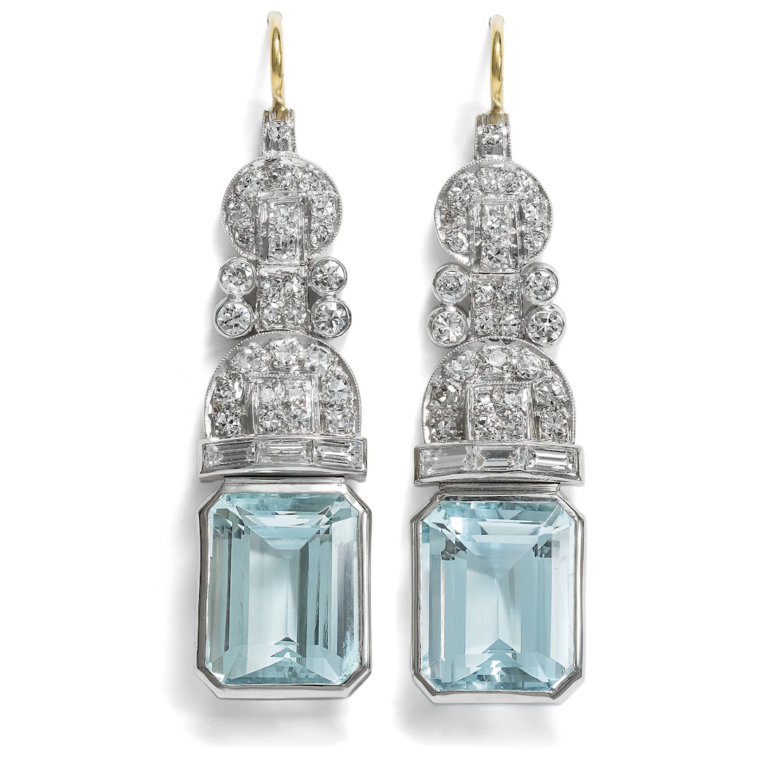 Aquamarine & Diamond Earrings Created in Our Workshop Using an Art