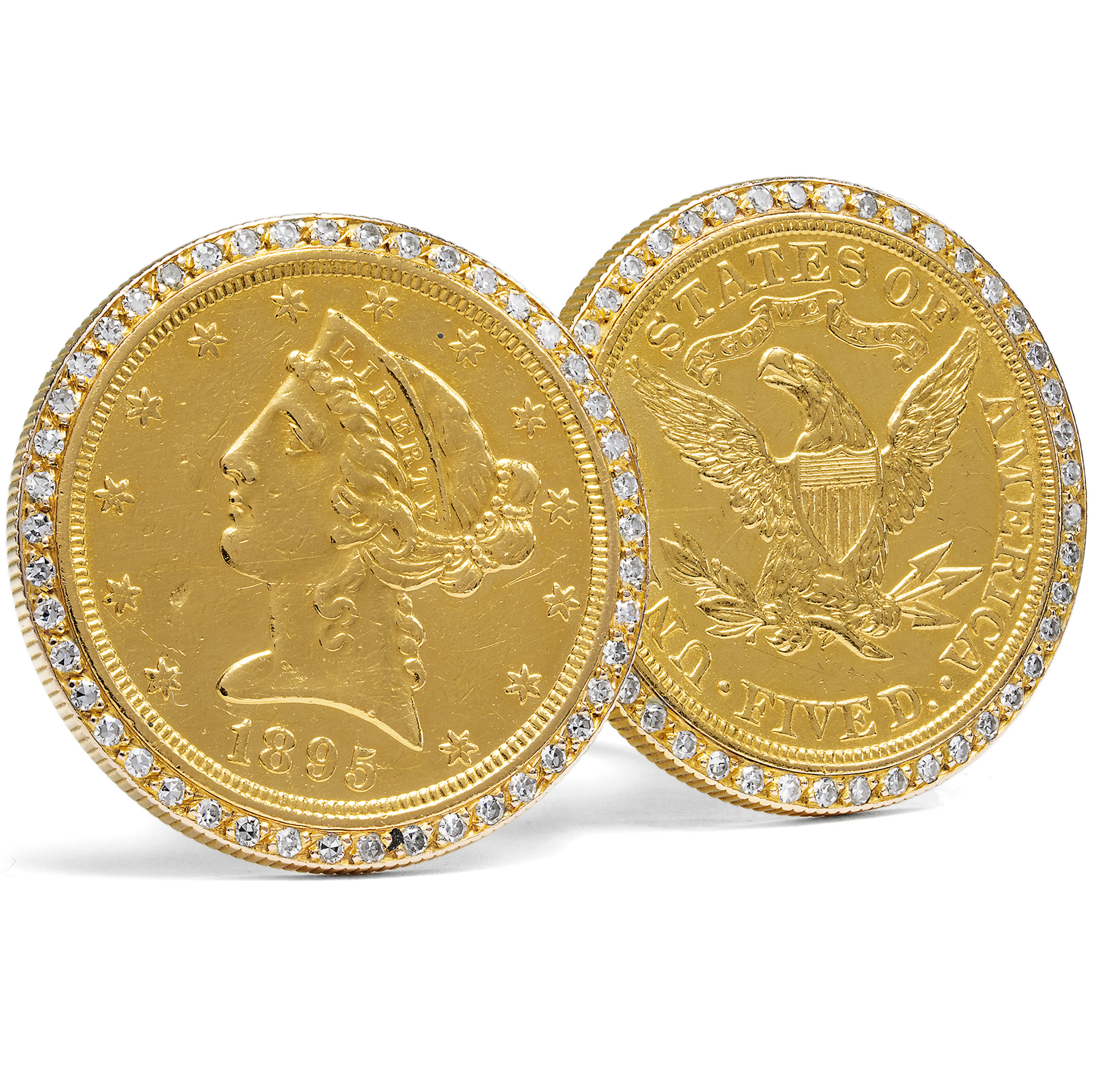 Unusual Vintage Ring with American 5-Dollar Coins and Diamonds, c. 1985